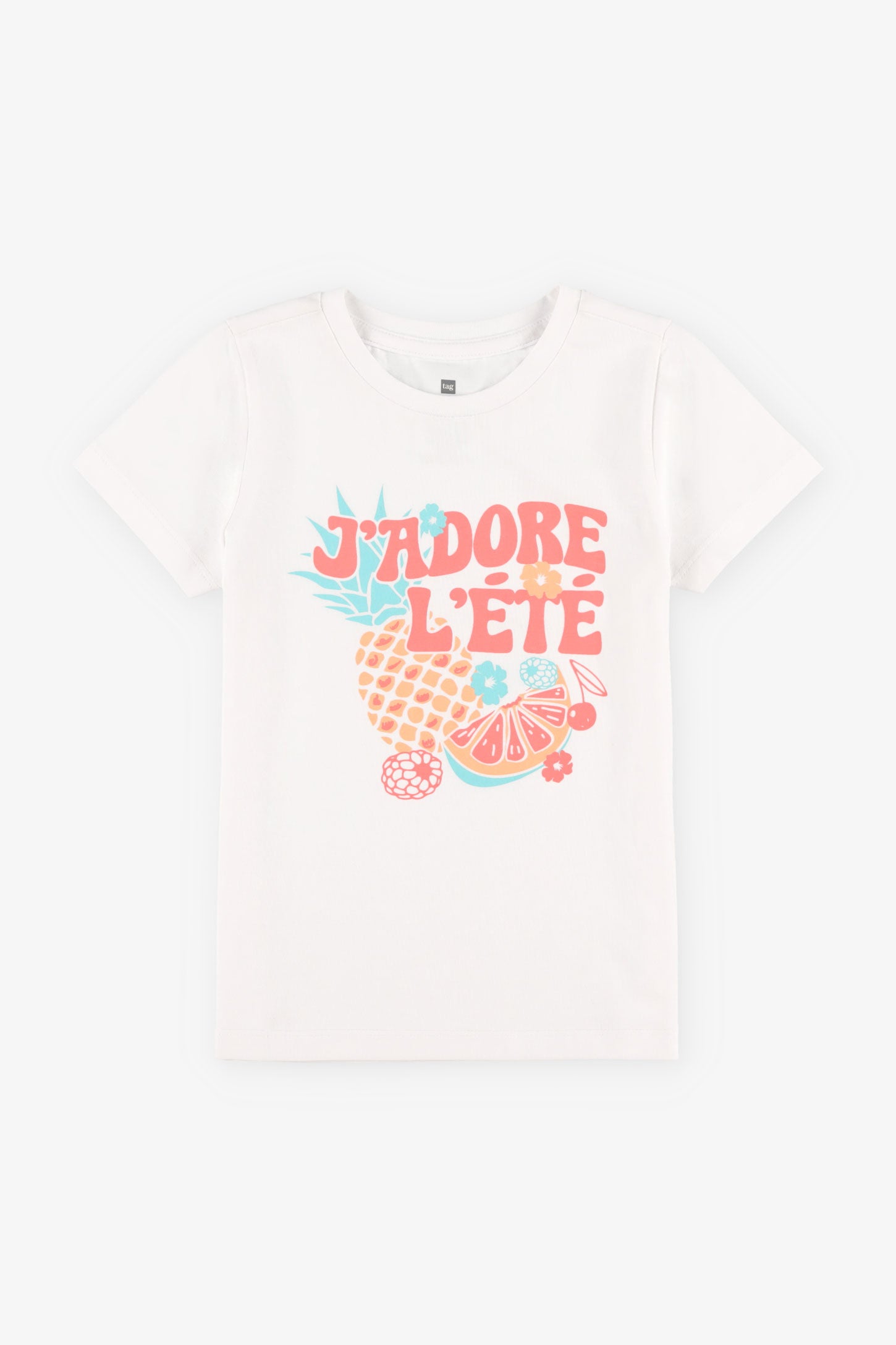 T-shirt col rond imprimé en coton, 2/20$ - Enfant fille && BLANC