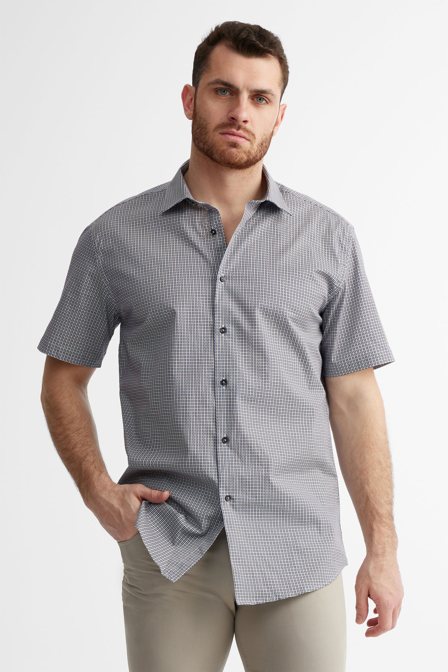 Chemise manches courtes en coton habillé - Homme && BEIGE/MULTI