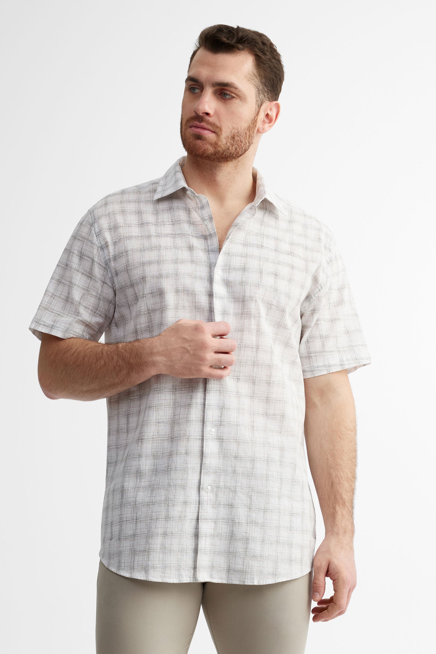 Chemise manches courtes lin habillé - Homme && BLANC