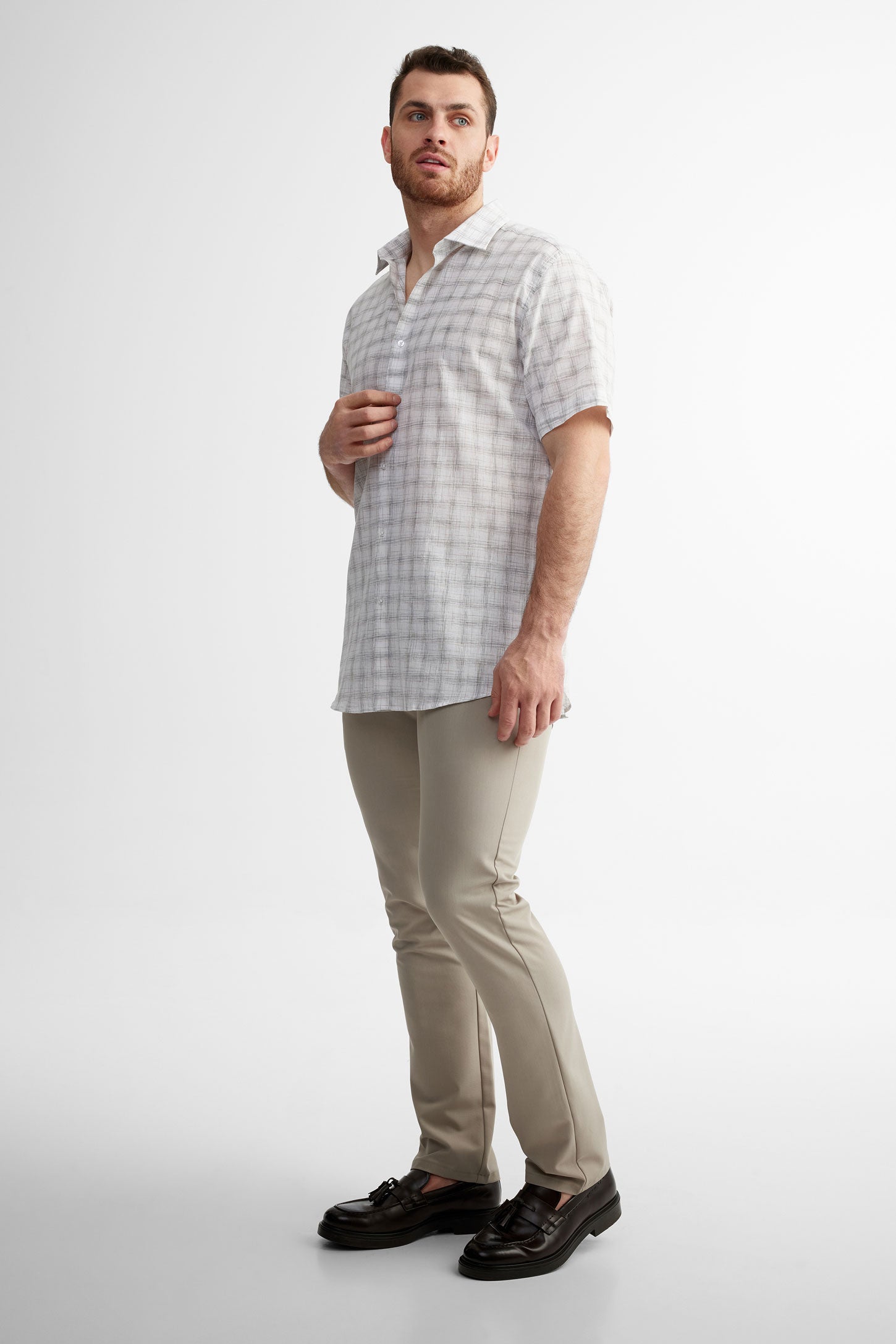 Chemise Homme H&M Manches Courtes - Mélange Lin Et Coton - Taille M, Vert - Occasion En Excellent état