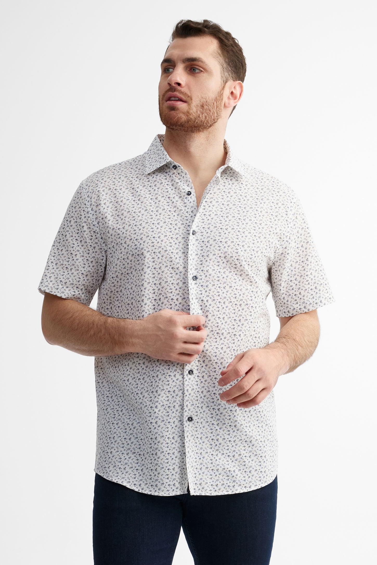 Chemise manches courtes lin habillé - Homme && BLANC MULTI