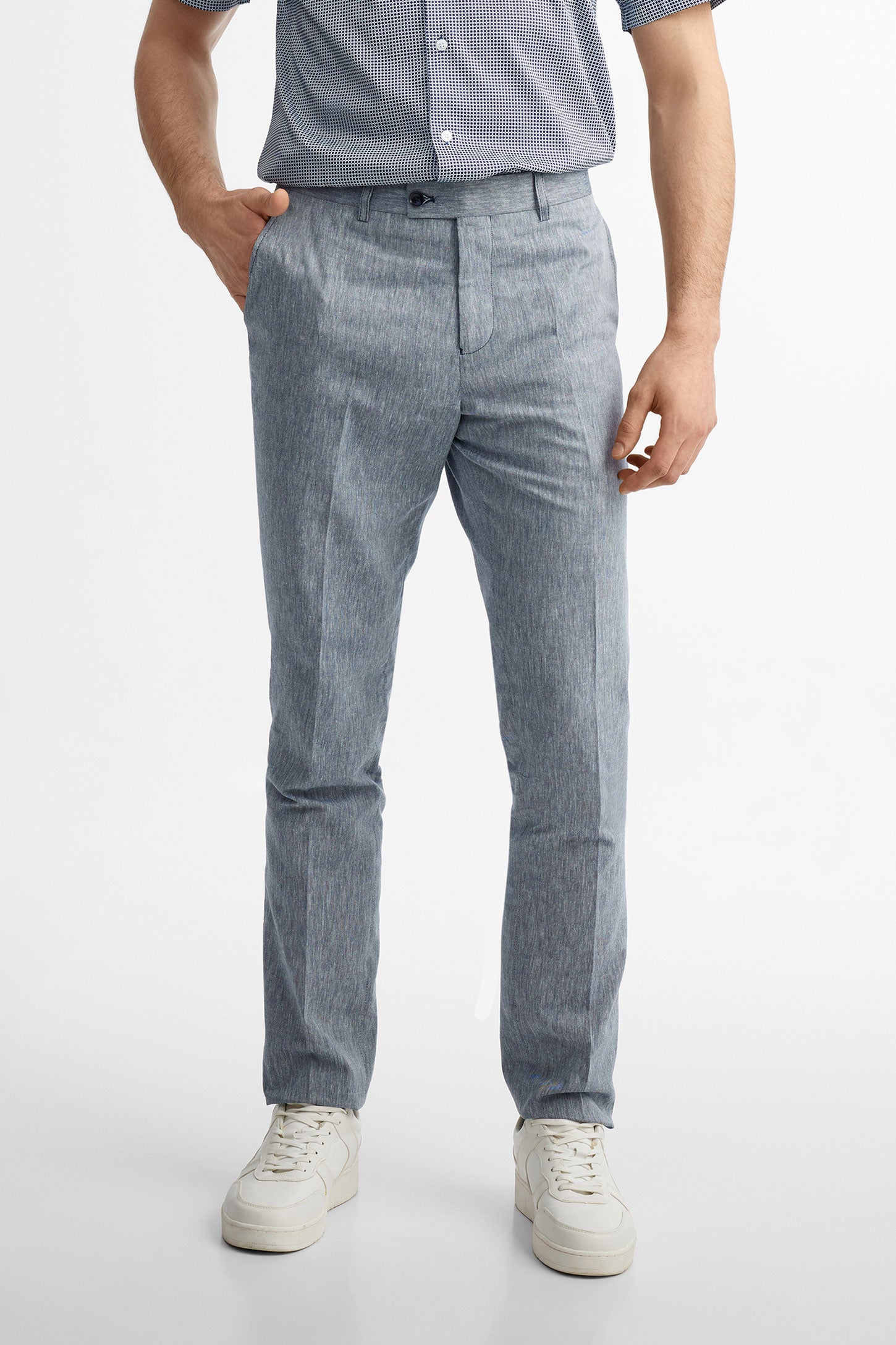 Pantalon habillé lin et coton - Homme && BLEU