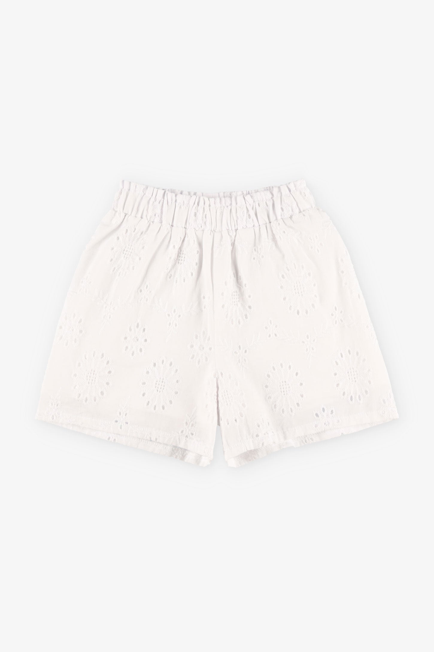 Short taille élastique broderies anglaises - Enfant fille && BLANC
