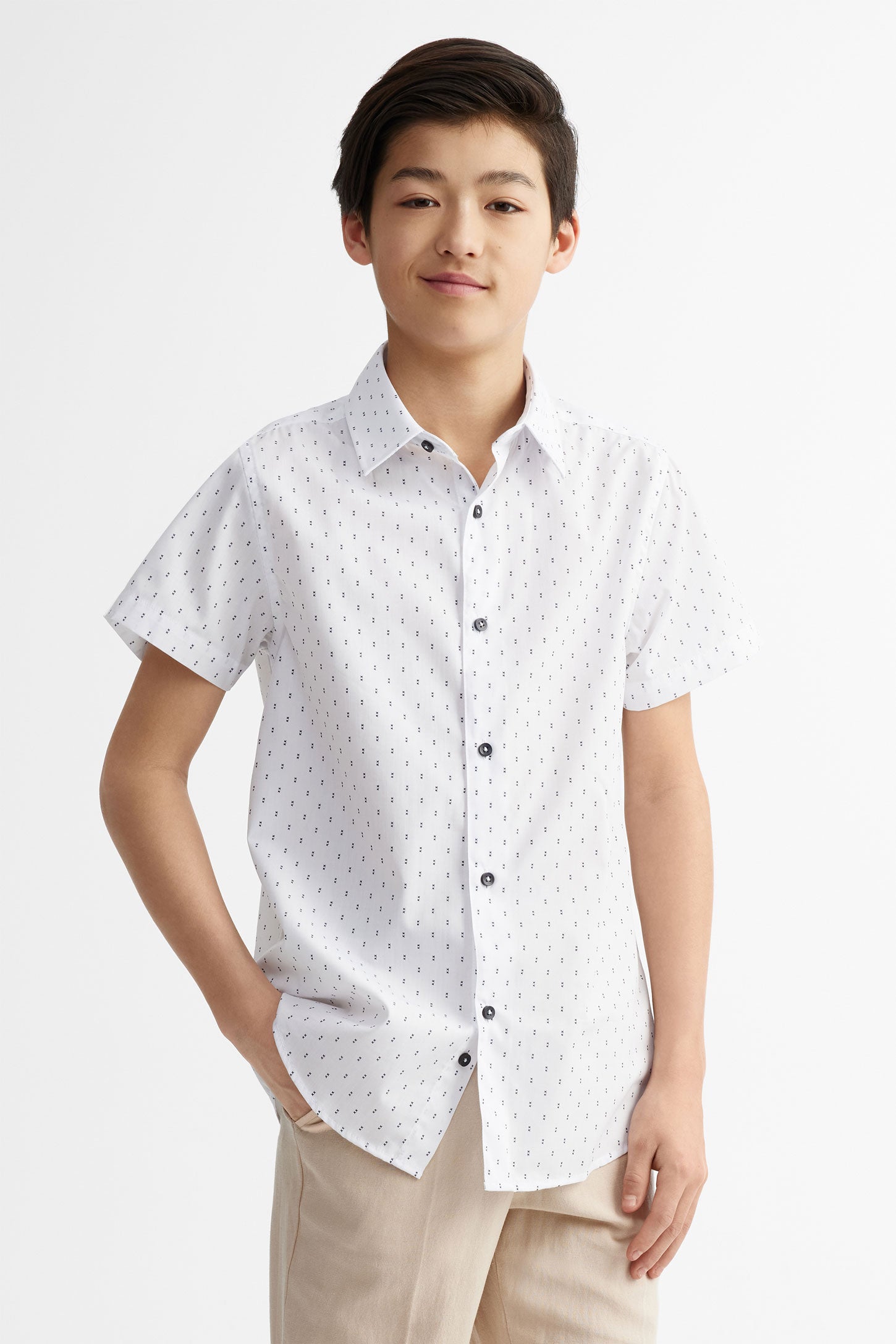 Chemise manches courte en coton - Ado garçon && BLANC