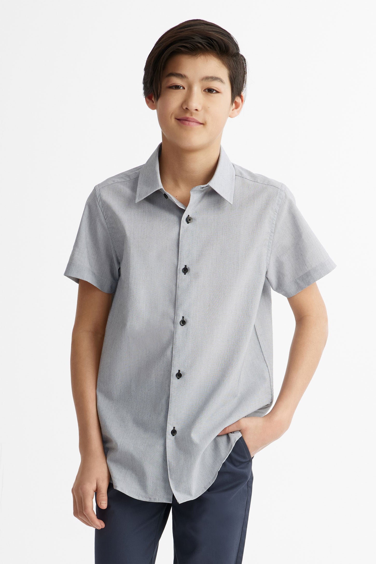 Chemise manches courte en coton - Ado garçon && GRIS