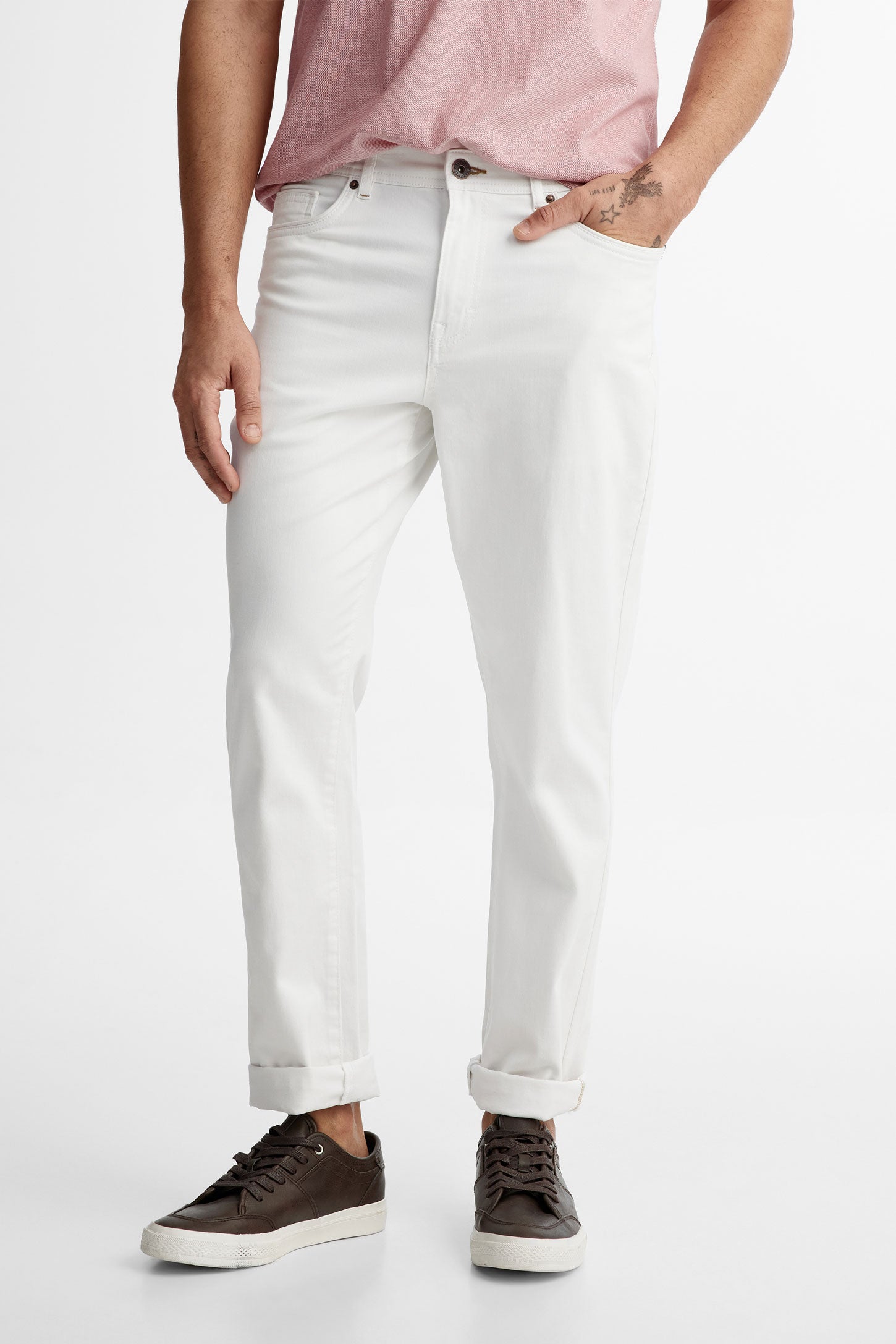 Pantalon jambe fuselée en twill - Homme && BLANC