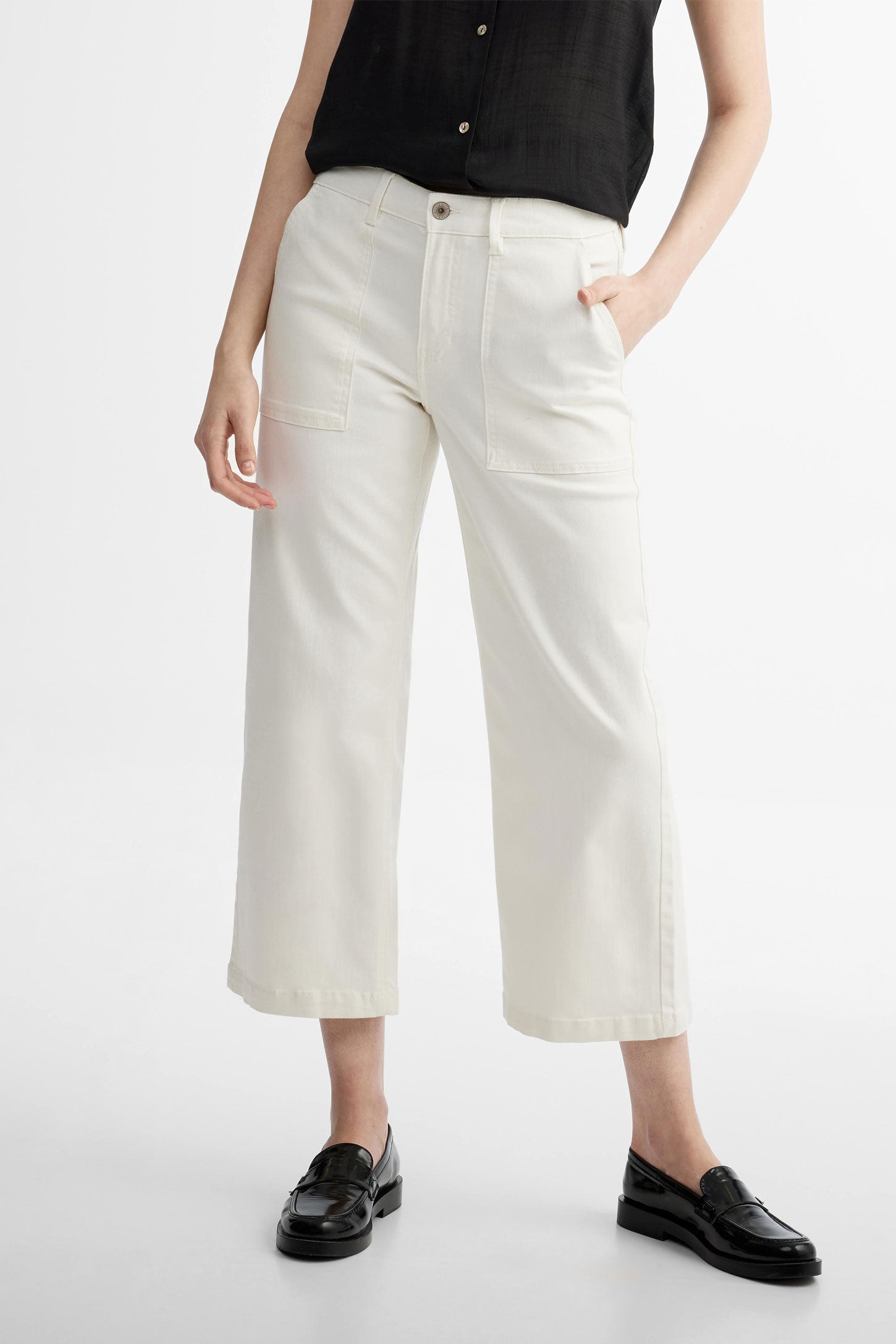 Pantalon jambe large en jeans - Femme && BEIGE