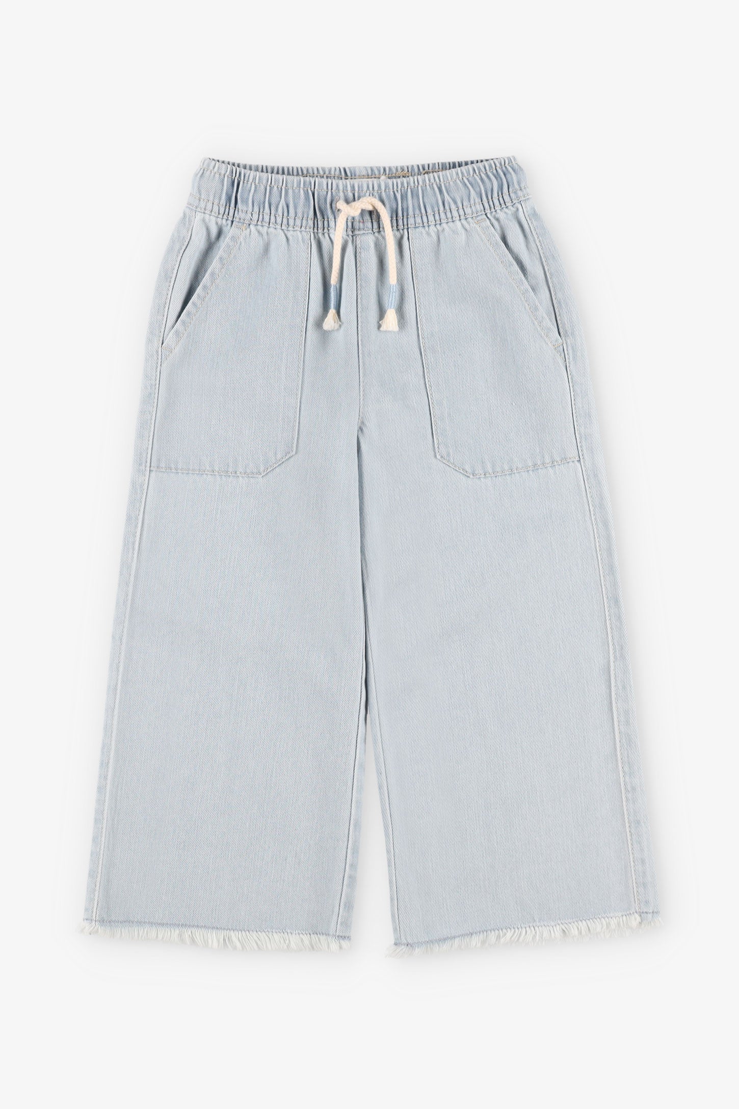 Jeans jambe large taille élastique - Enfant fille && BLEU PALE