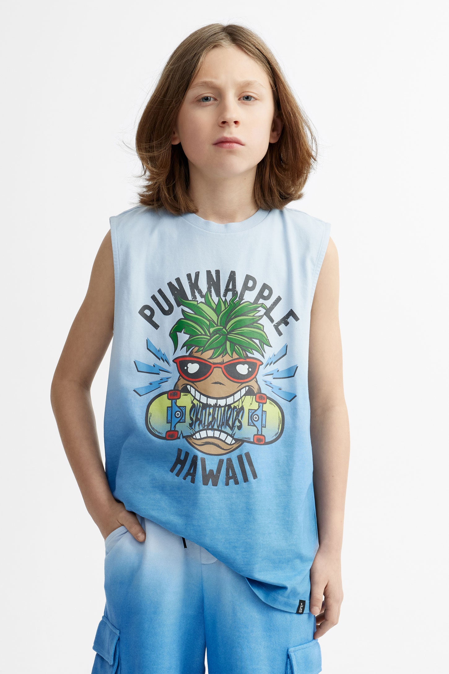 Camisole imprimée en coton - Ado garçon && BLEU PALE