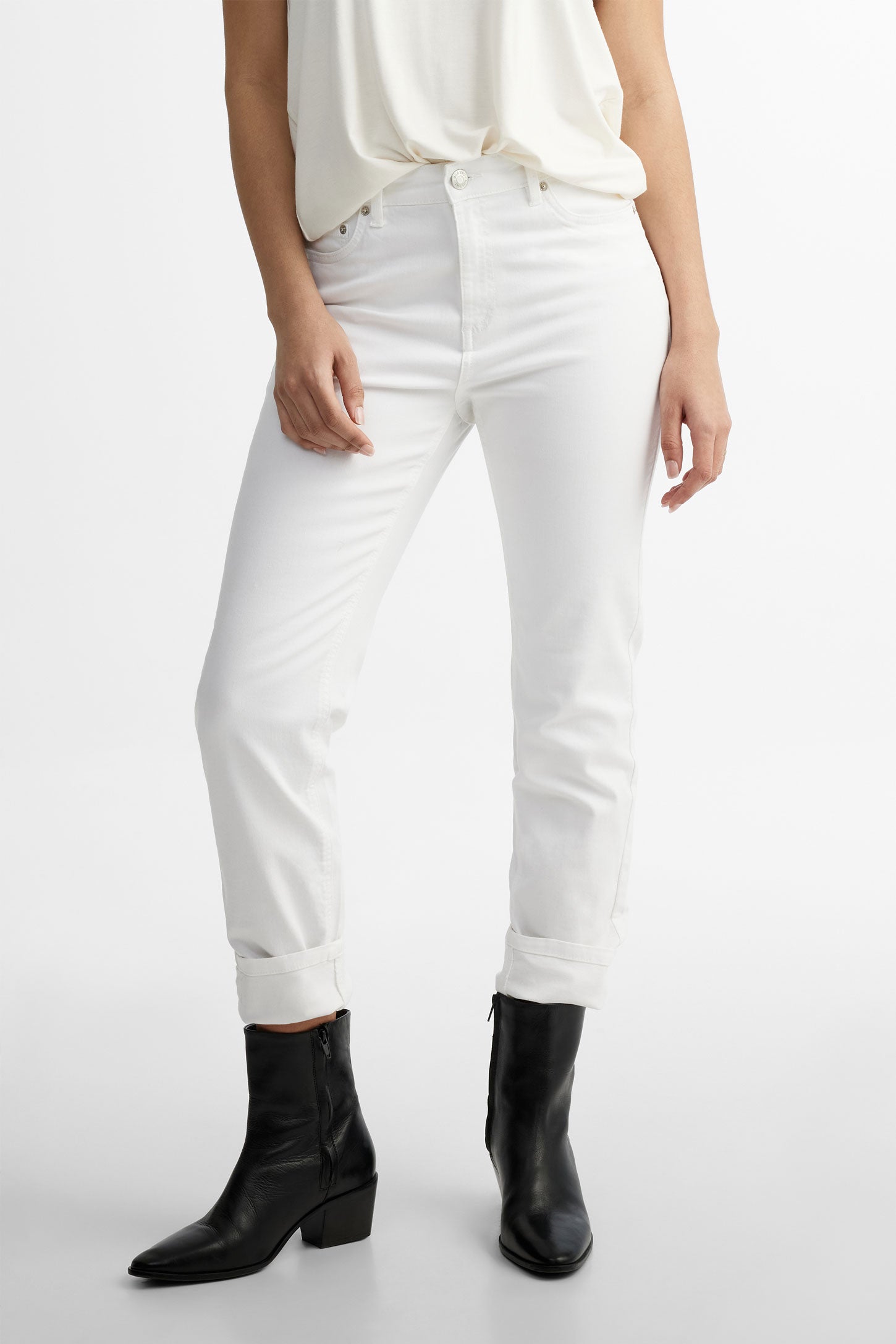 Jeans taille haute coupe ajustée - Femme && BLANC