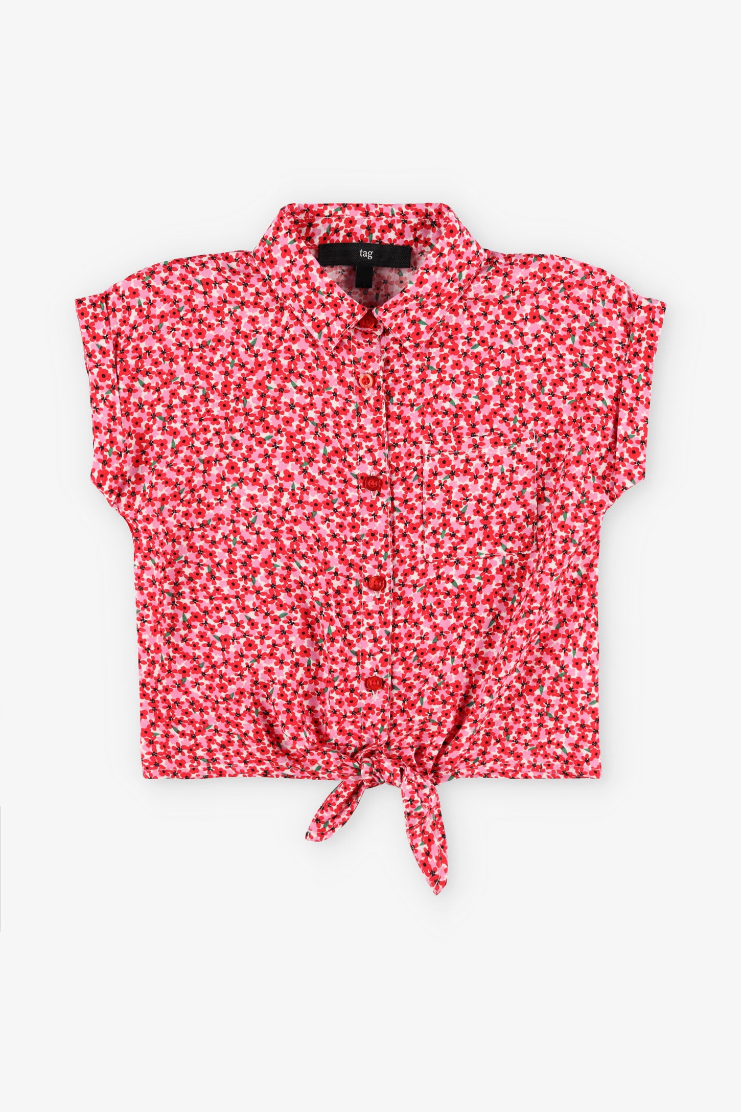 Chemisier manches courtes noué challis - Enfant fille && ROUGE/MULTI