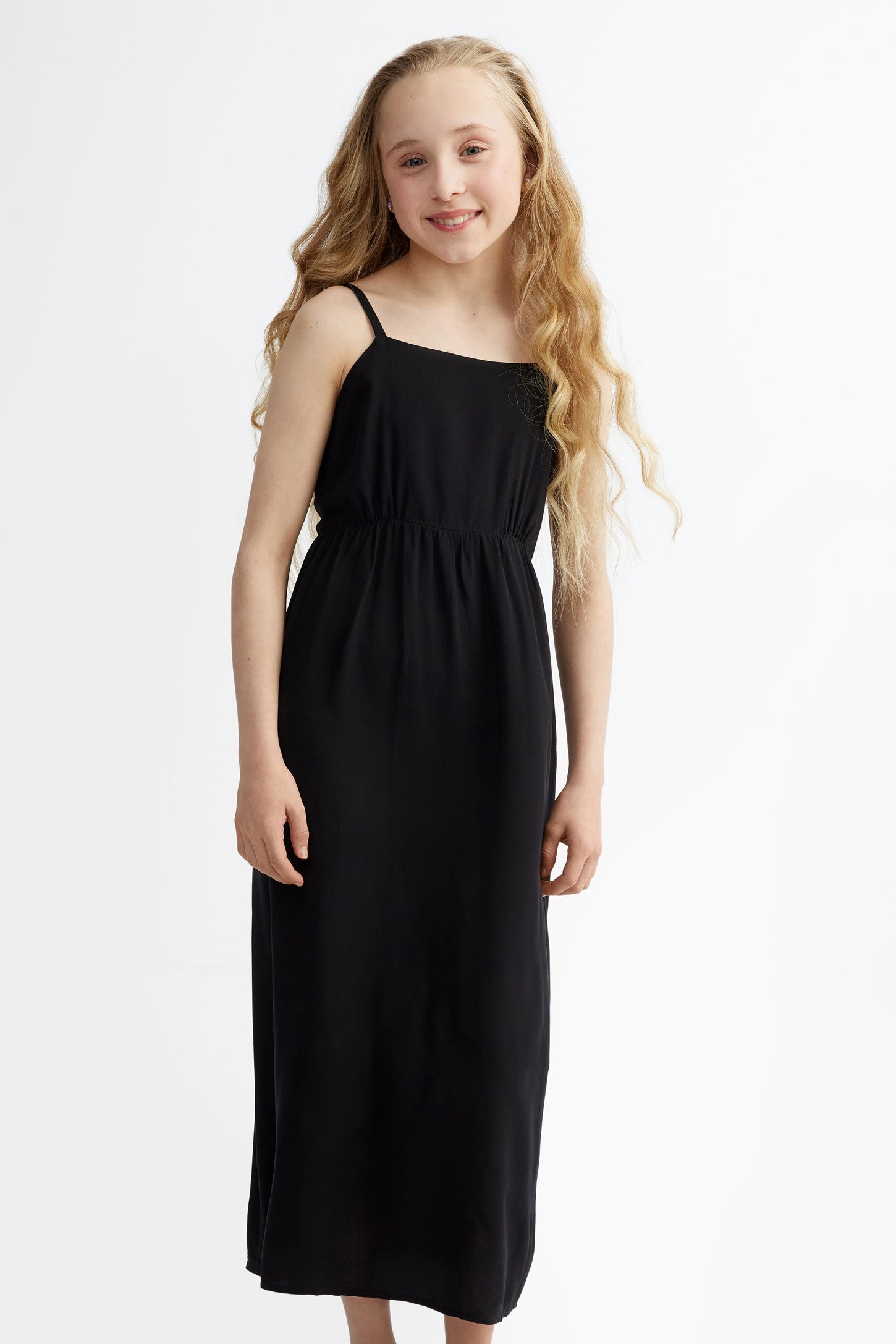 Robe longue à bretelles en Challis - Ado fille && NOIR