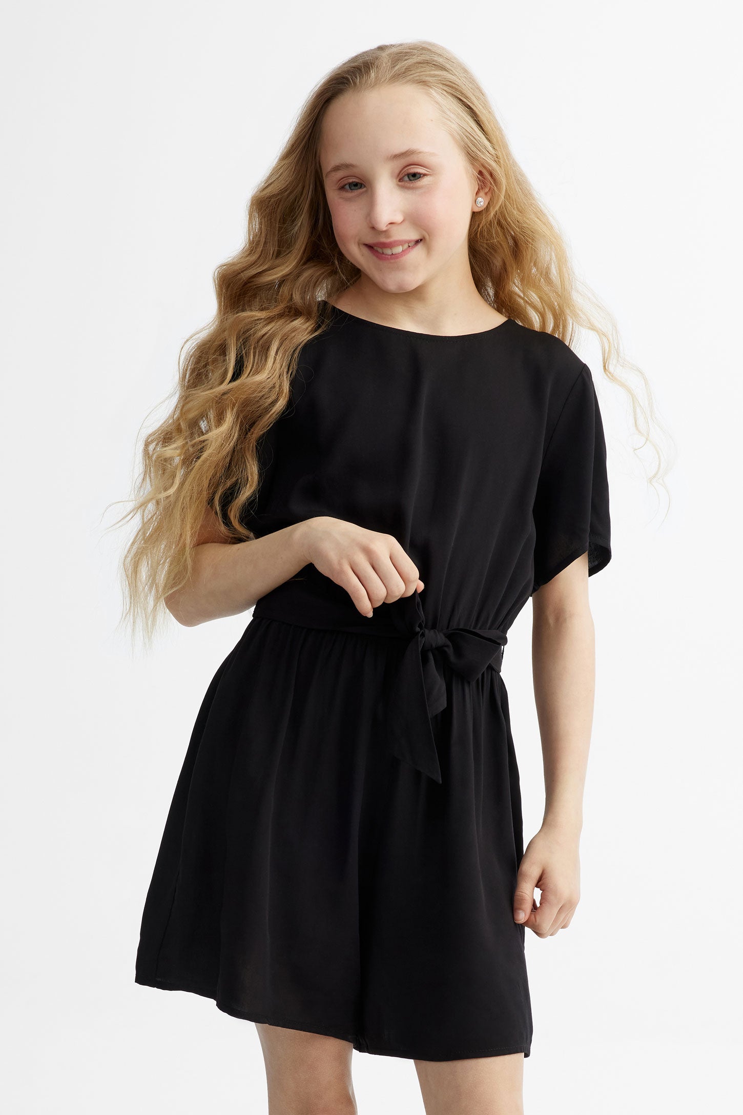 Combi-short coupe ample en Challis - Ado fille && NOIR