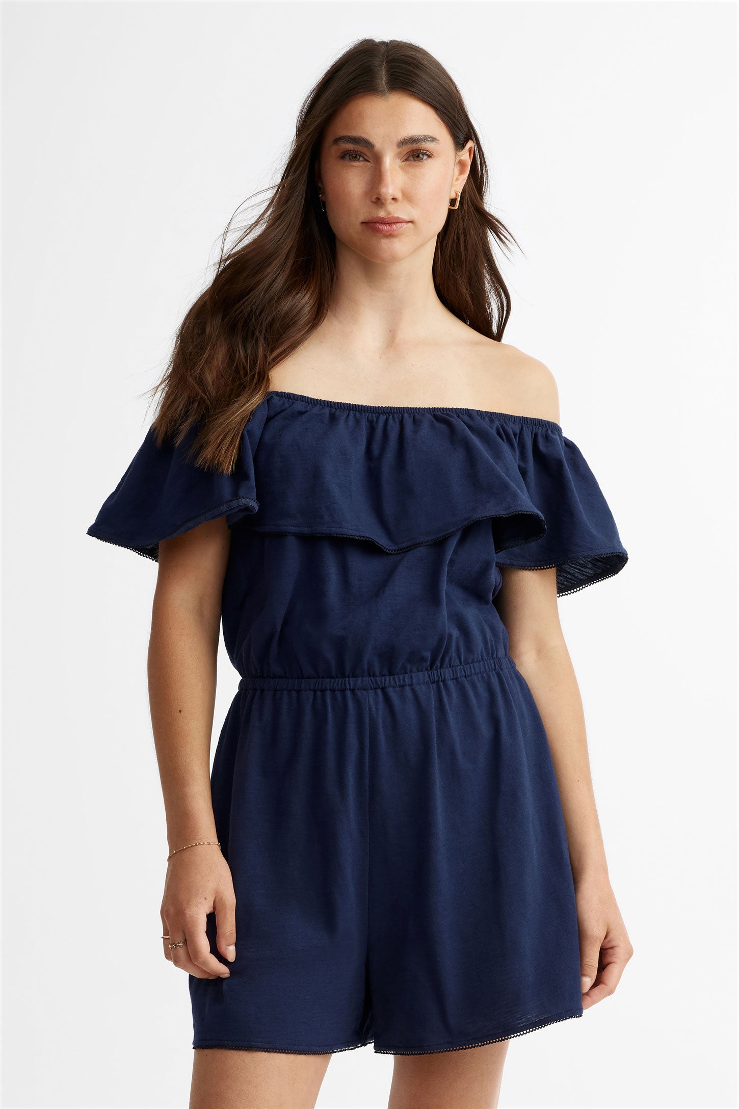 Combi-short épaules dénudées - Femme && BLEU MARINE