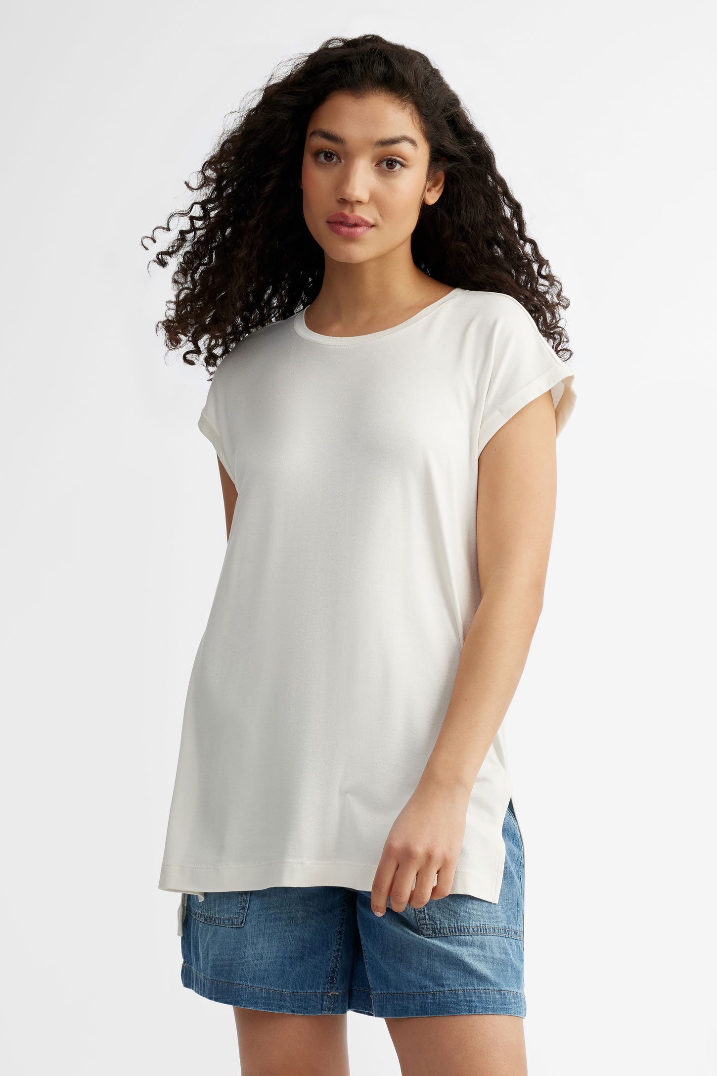 T-shirt col rond manches courtes dolman - Femme && BLANC