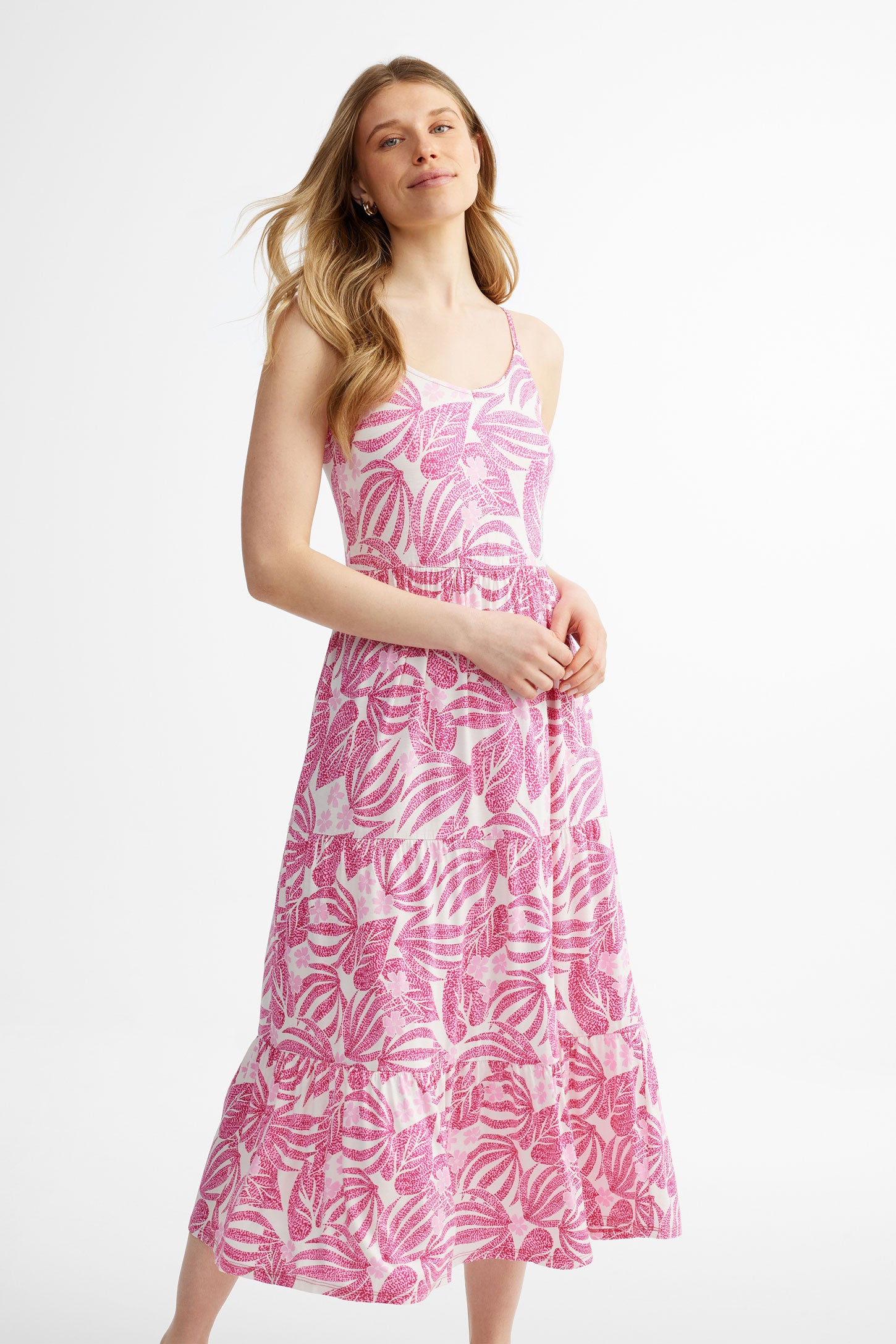 Robe longue volants étagés imprimé floral - Femme && ROSE MULTI