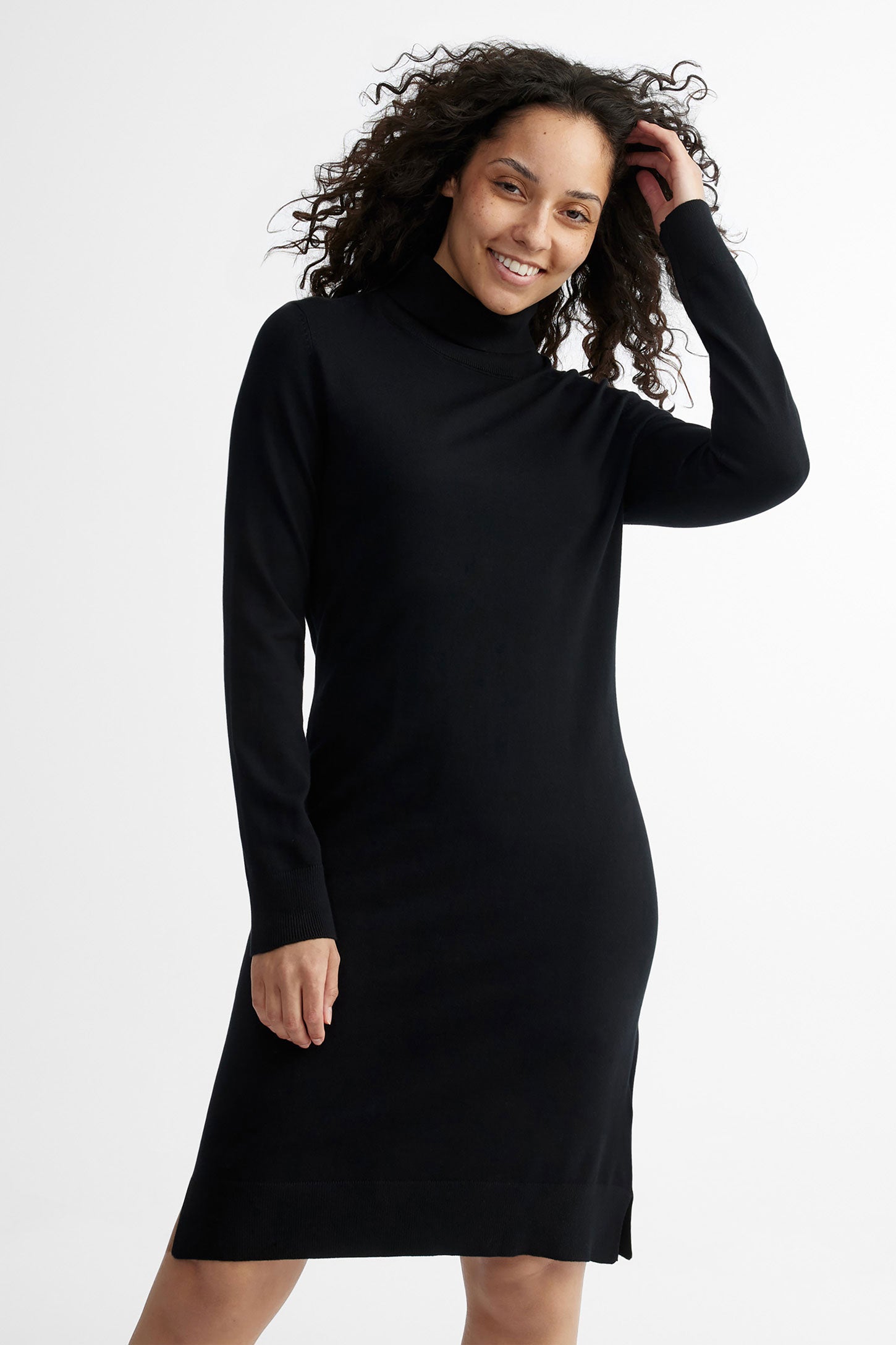 Robe col roulé coupe semi-ajustée - Femme && NOIR