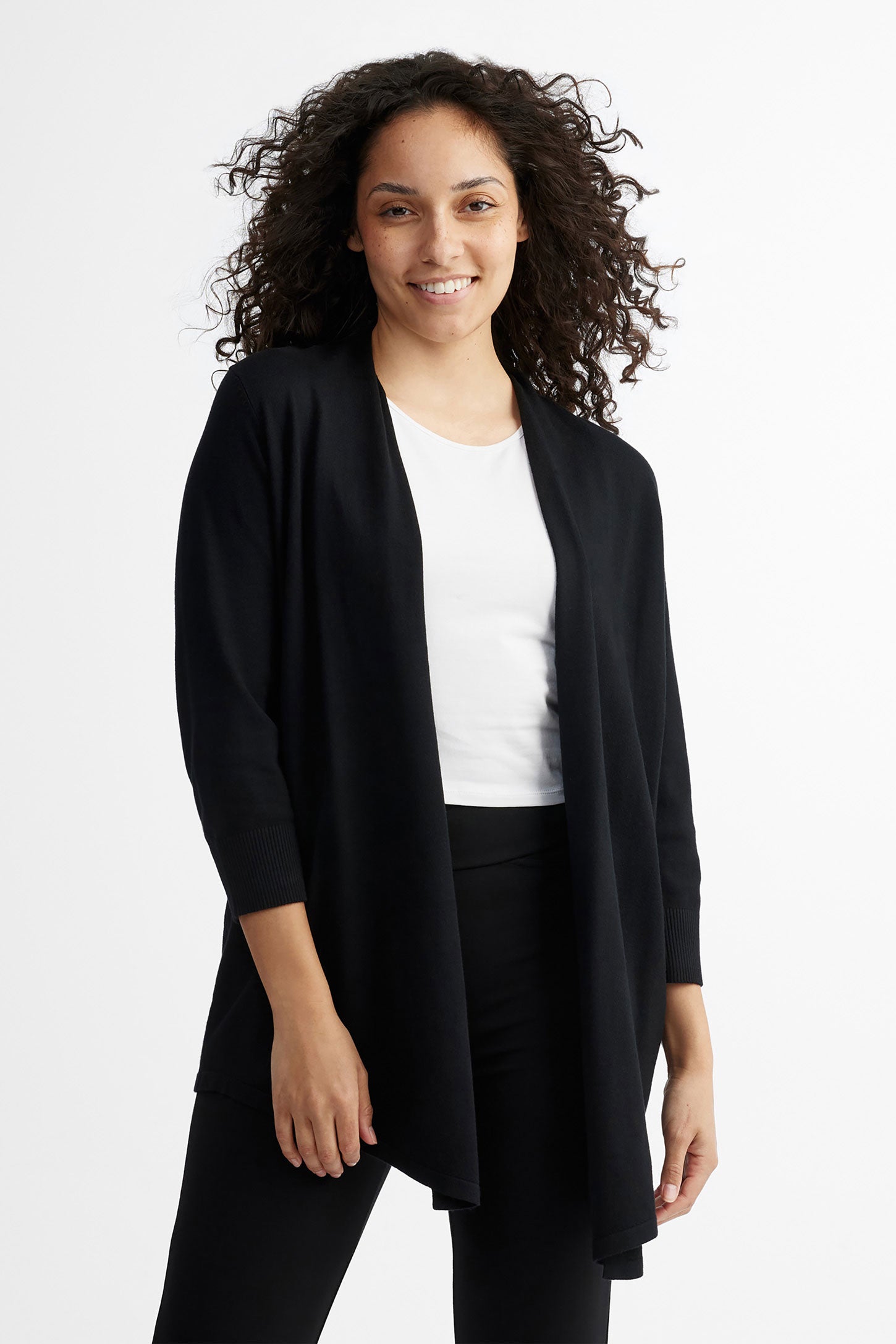 Cardigan manches 3/4 en tricot - Femme && NOIR