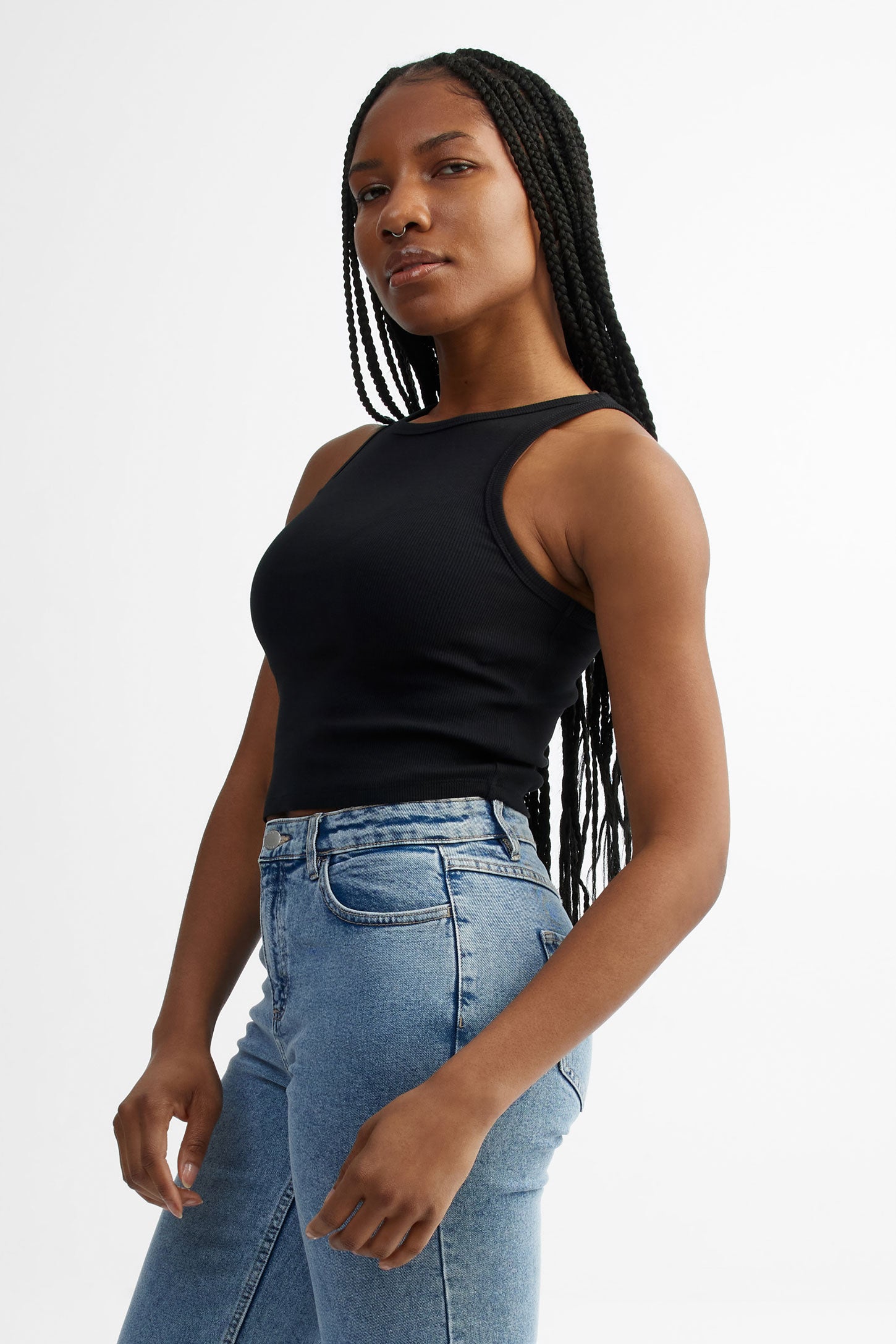 【COOR】 Cotton ribbed sleeveless / 追跡付 Ribbed cotton halter top - Women