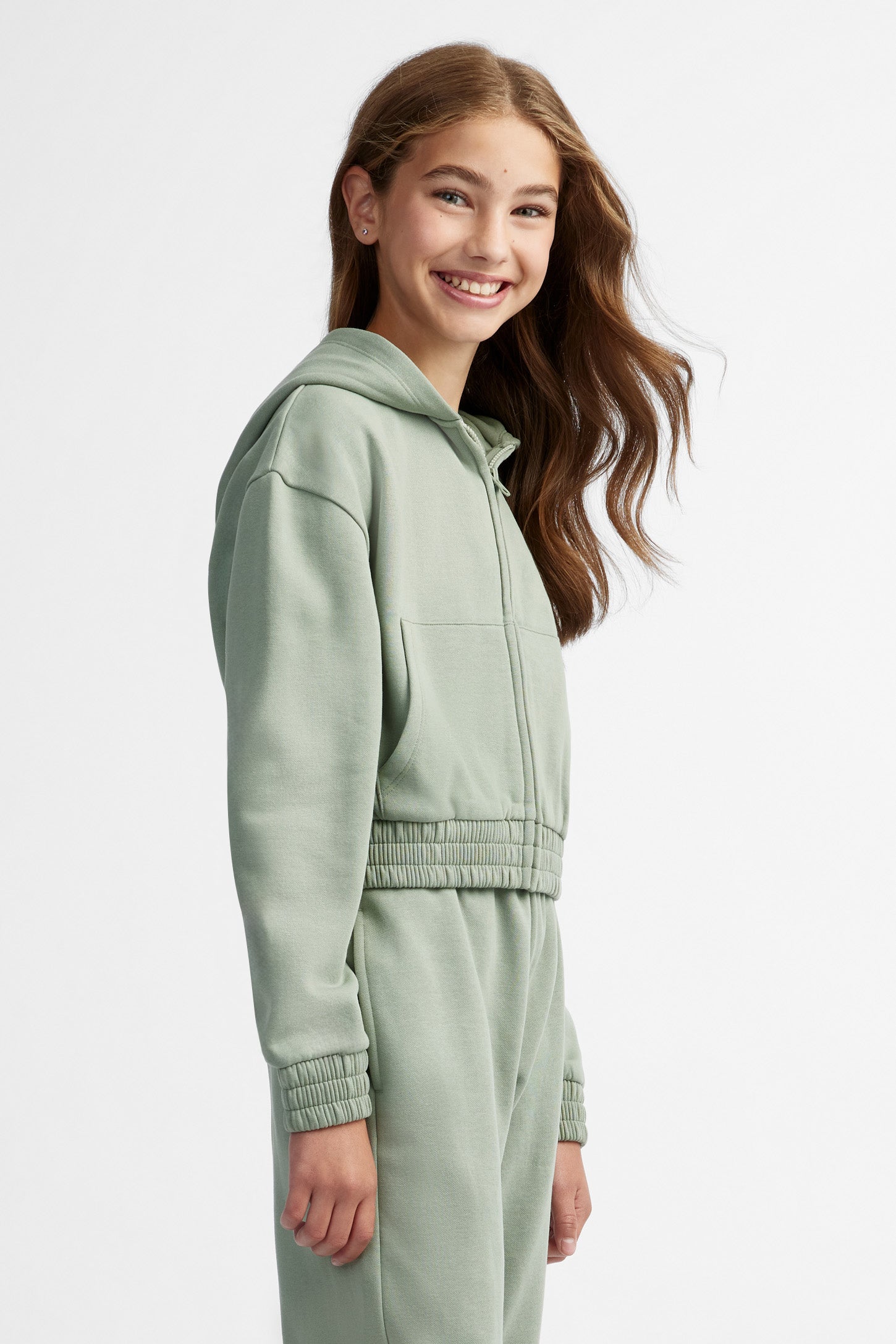 Veste à capuchon écourtée coton ouaté - Ado fille && VERT