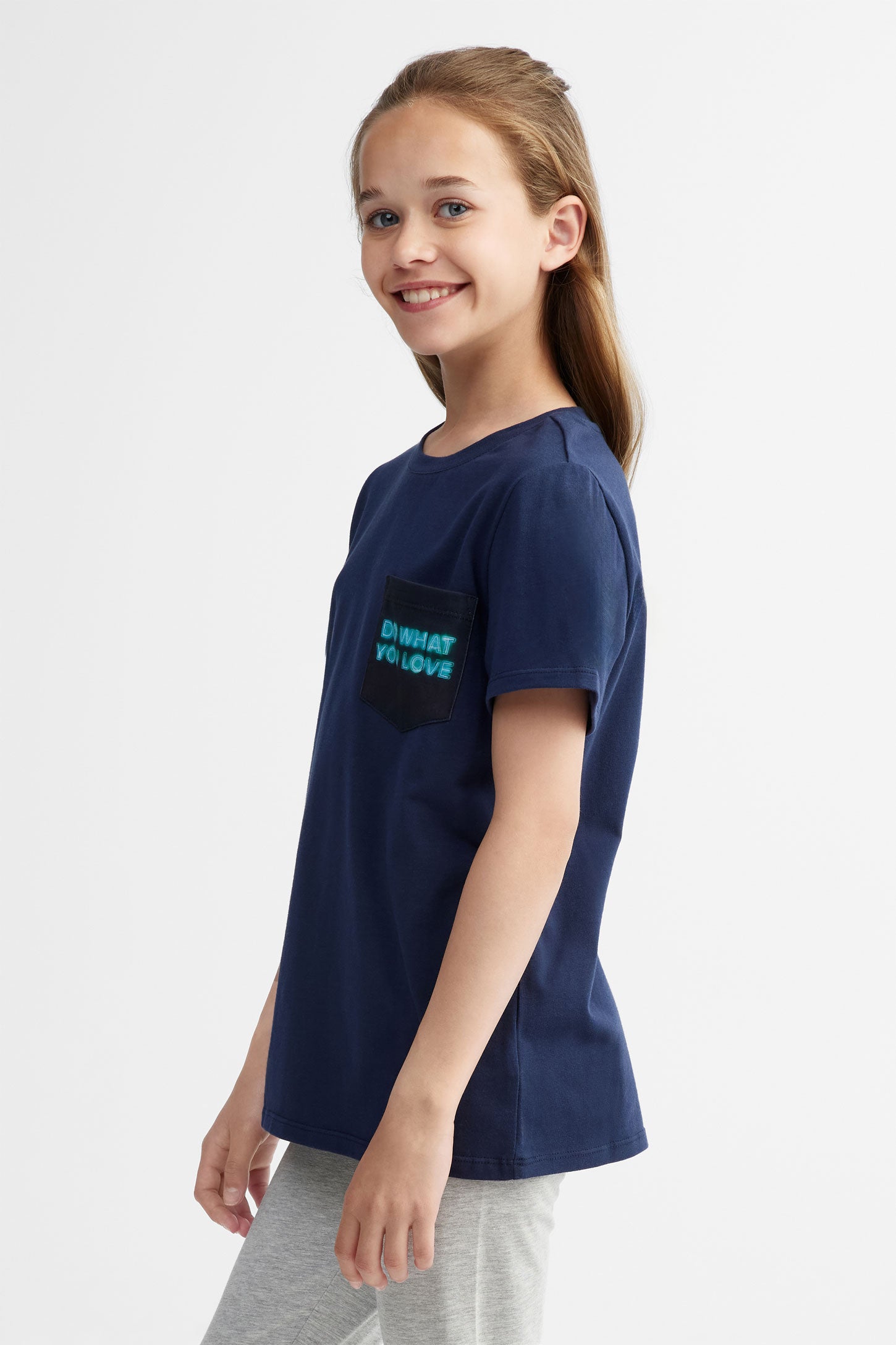 T-shirt à poche en coton, 2/25$ - Ado fille && BLEU MARINE