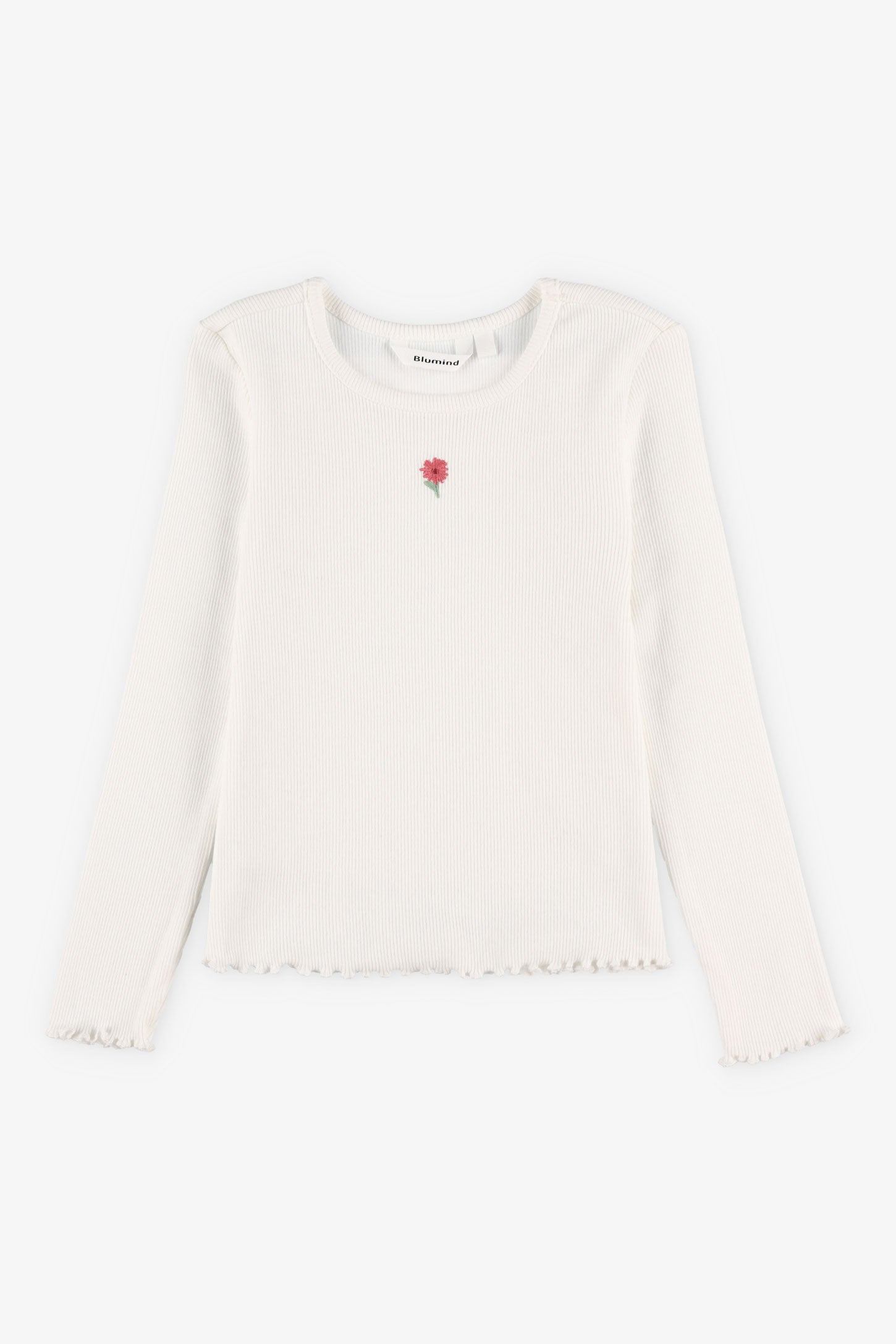 Chandail col rond finitions laitue en coton - Enfant fille && BLANC