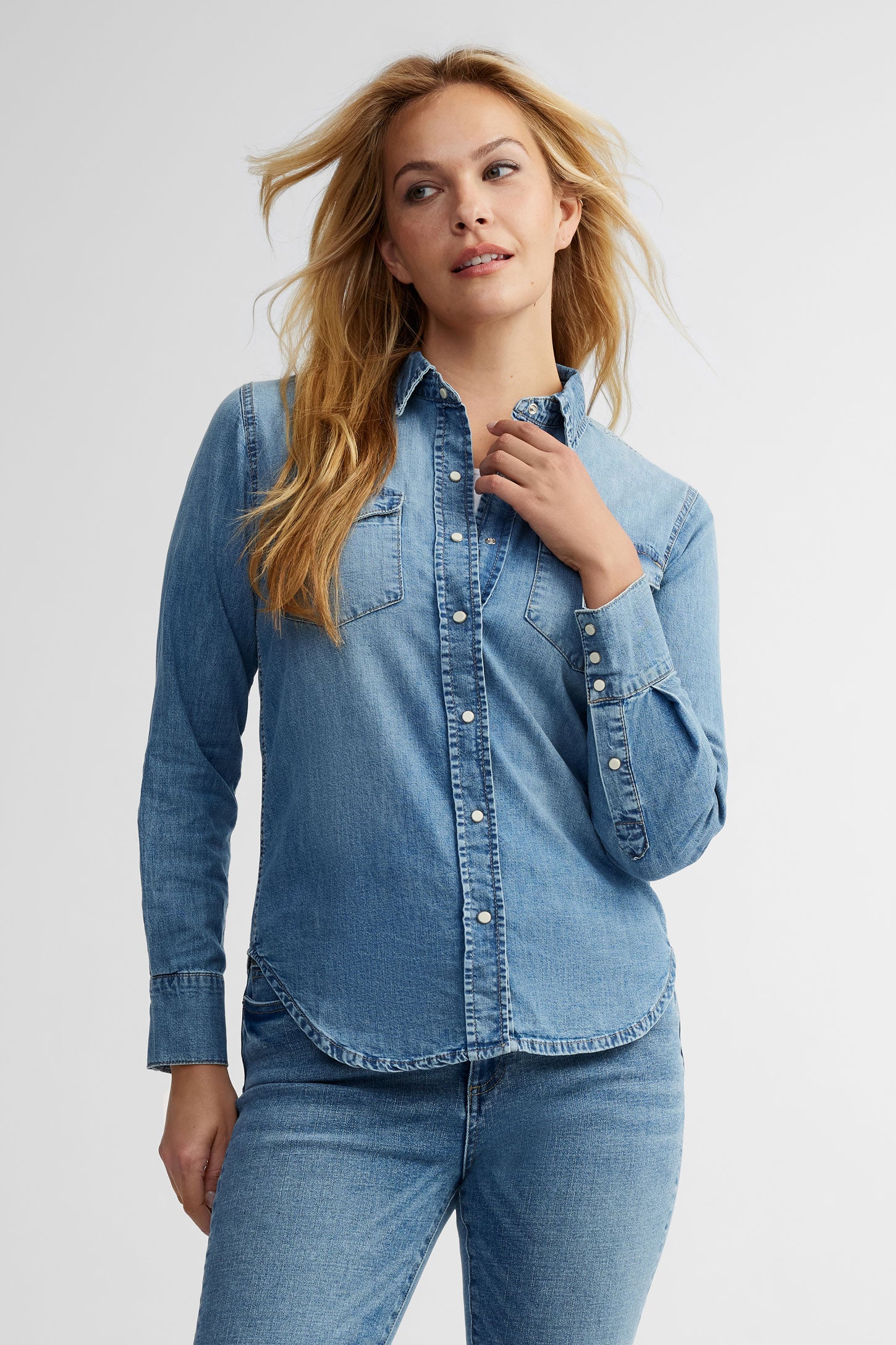 Chemisier en jeans - Femme && DENIM MOYEN