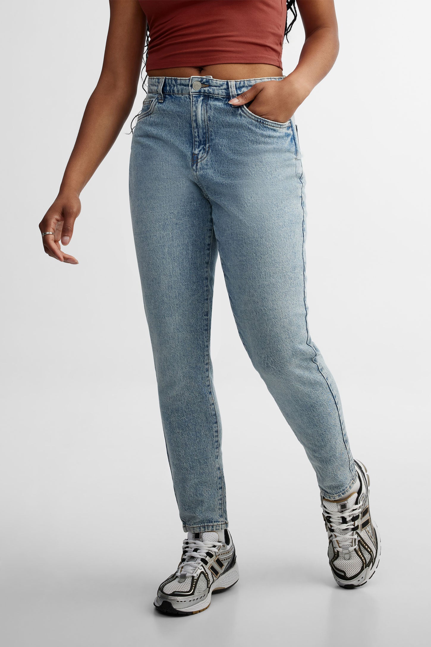 Jeans taille haute coupe ''Mom'' - Femme && DENIM PALE
