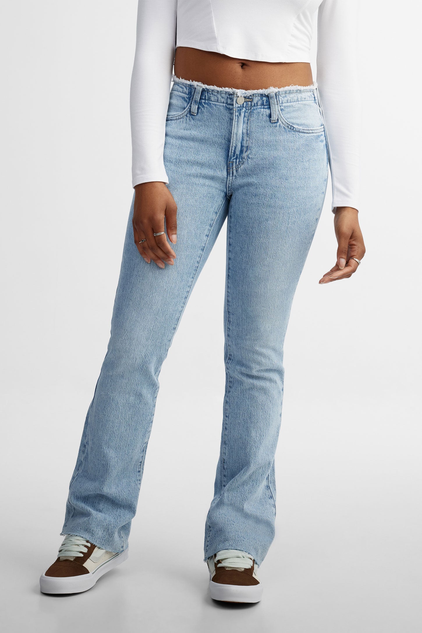 Jeans taille basse jambe large - Femme && DENIM PALE