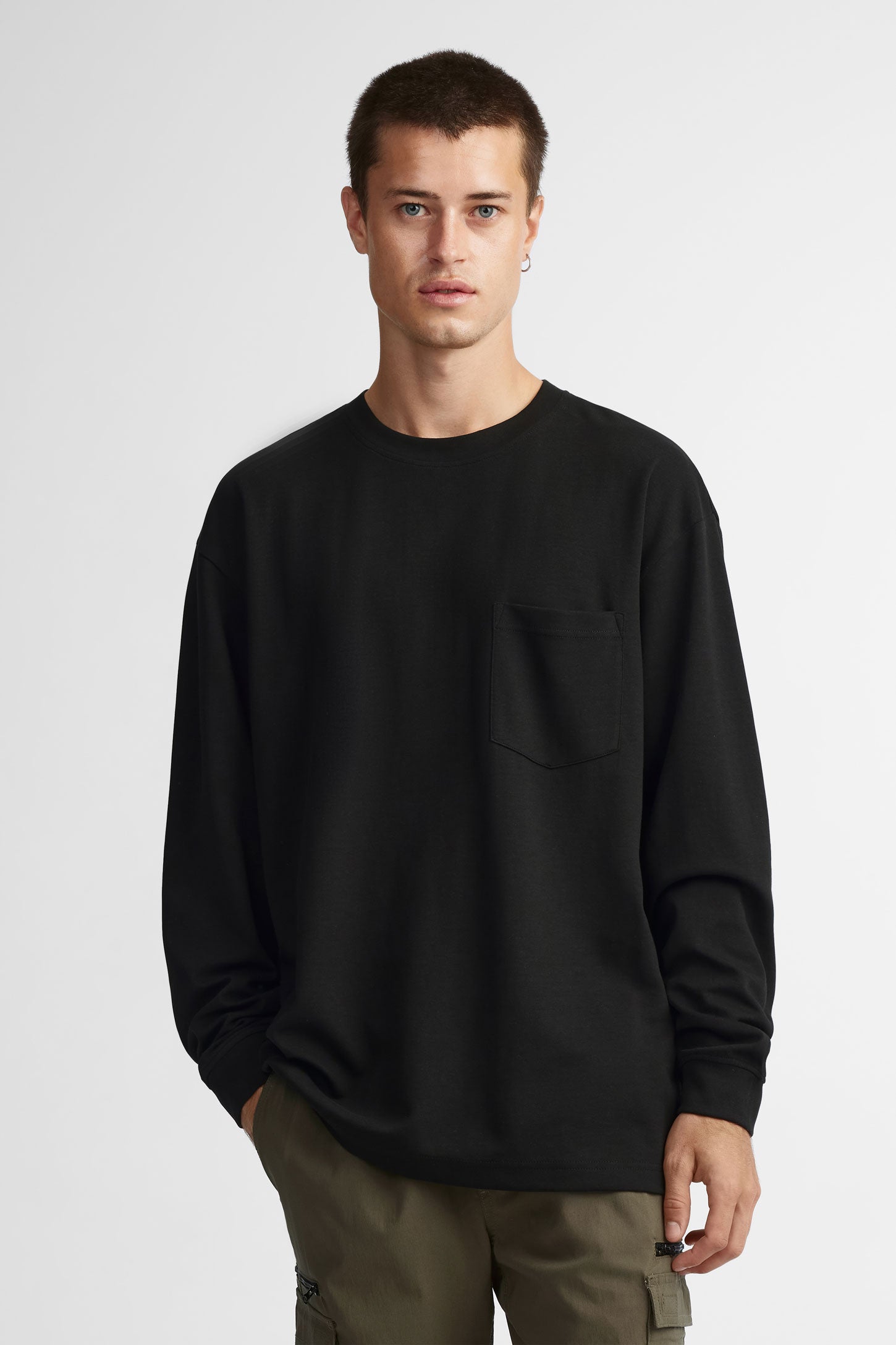 Chandail col rond en coton - Homme && NOIR