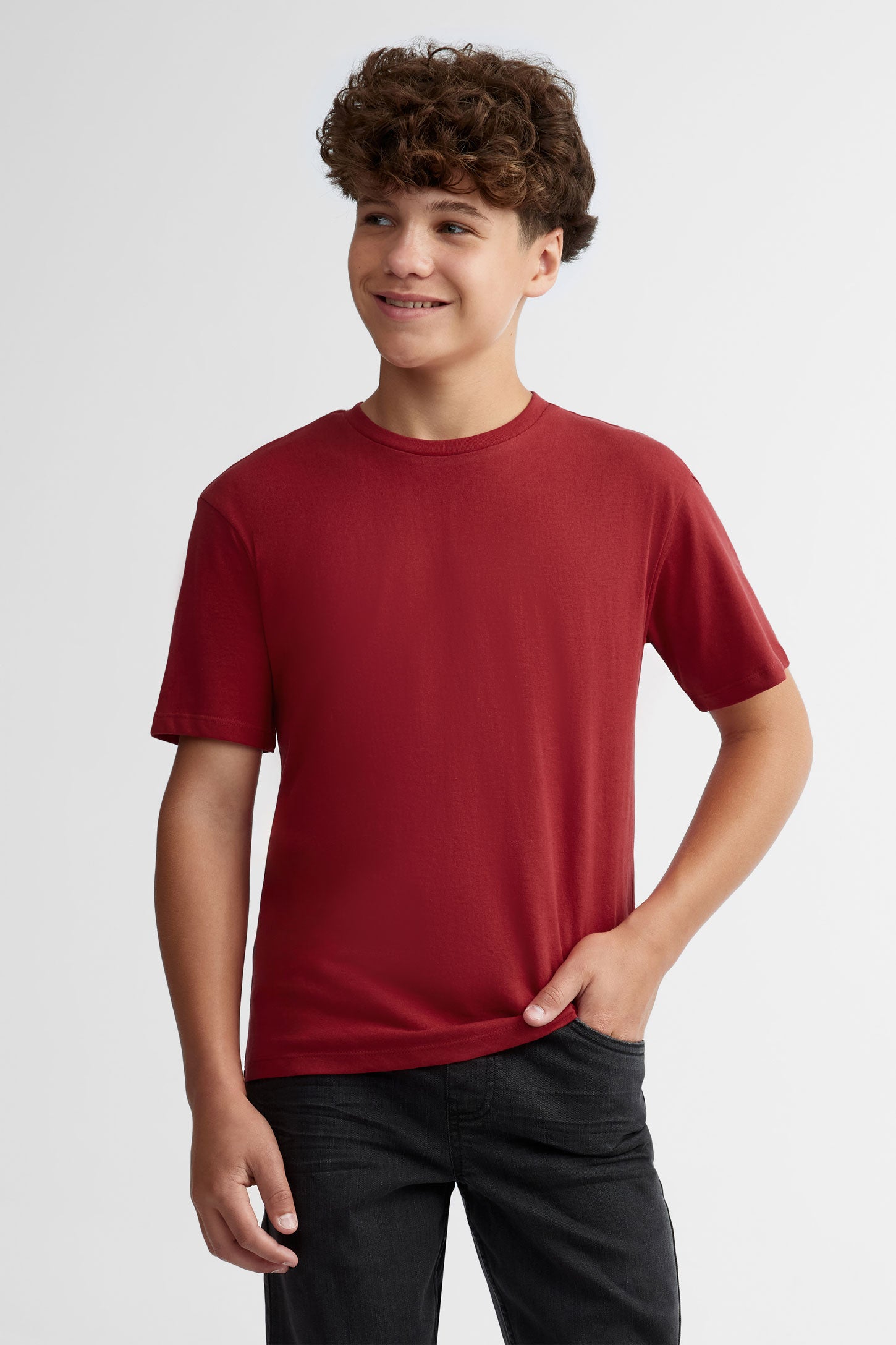 T-shirt col rond en coton - Ado garçon && ROUGE