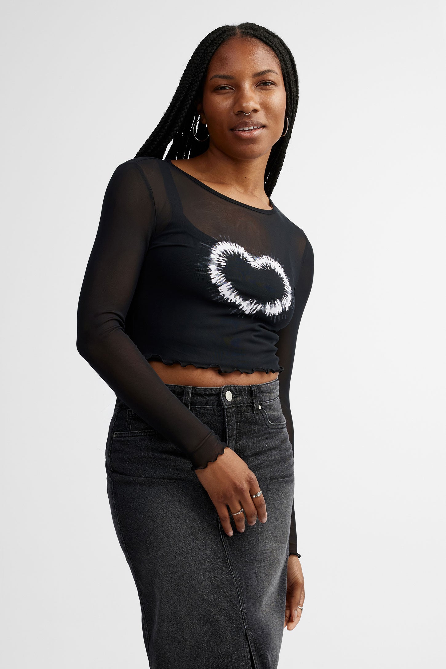Chandail manches longues en mesh - Femme && NOIR