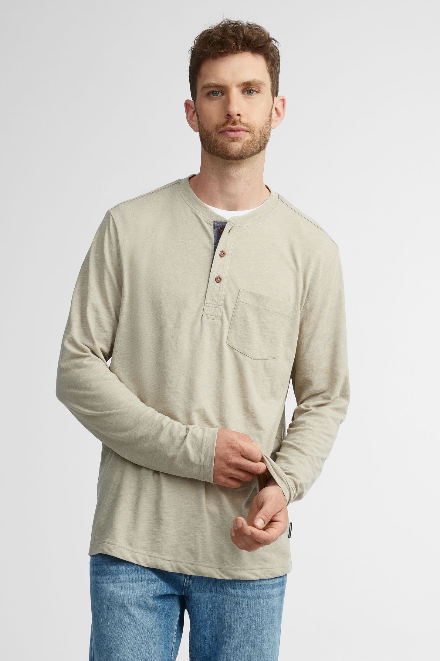 Chandail henley manches longues coton - Homme && BEIGE