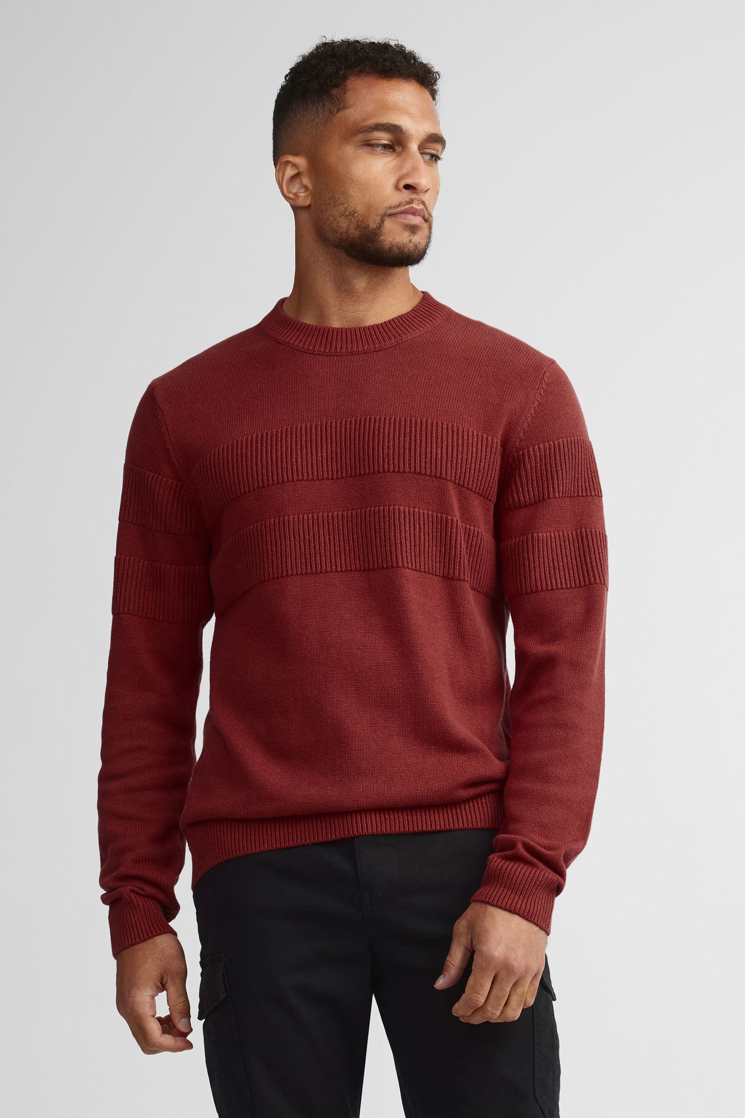 Chandail col rond tricot - Homme && ROUGE