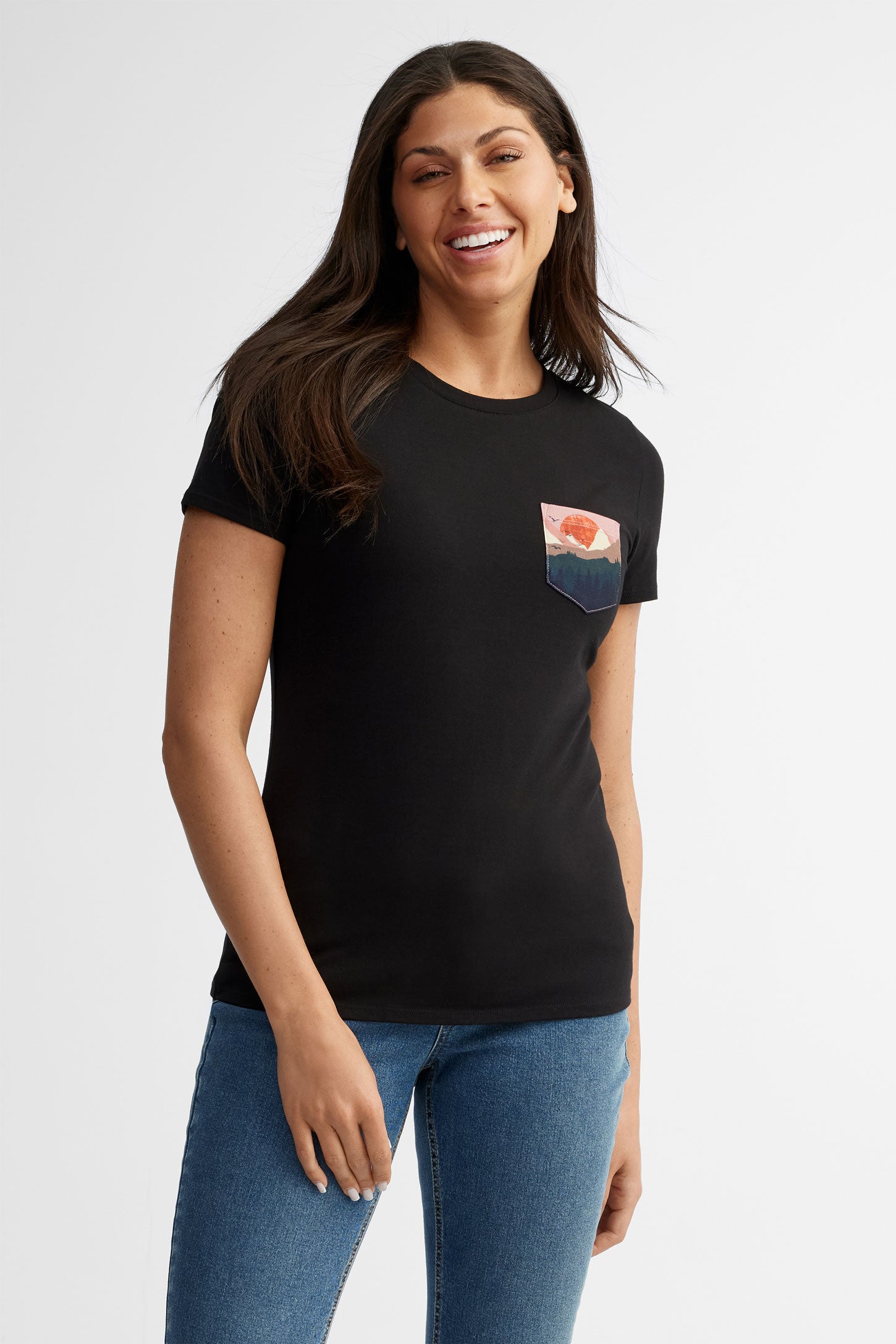 T-shirt à poche coton, 2/30$ - Femme && NOIR