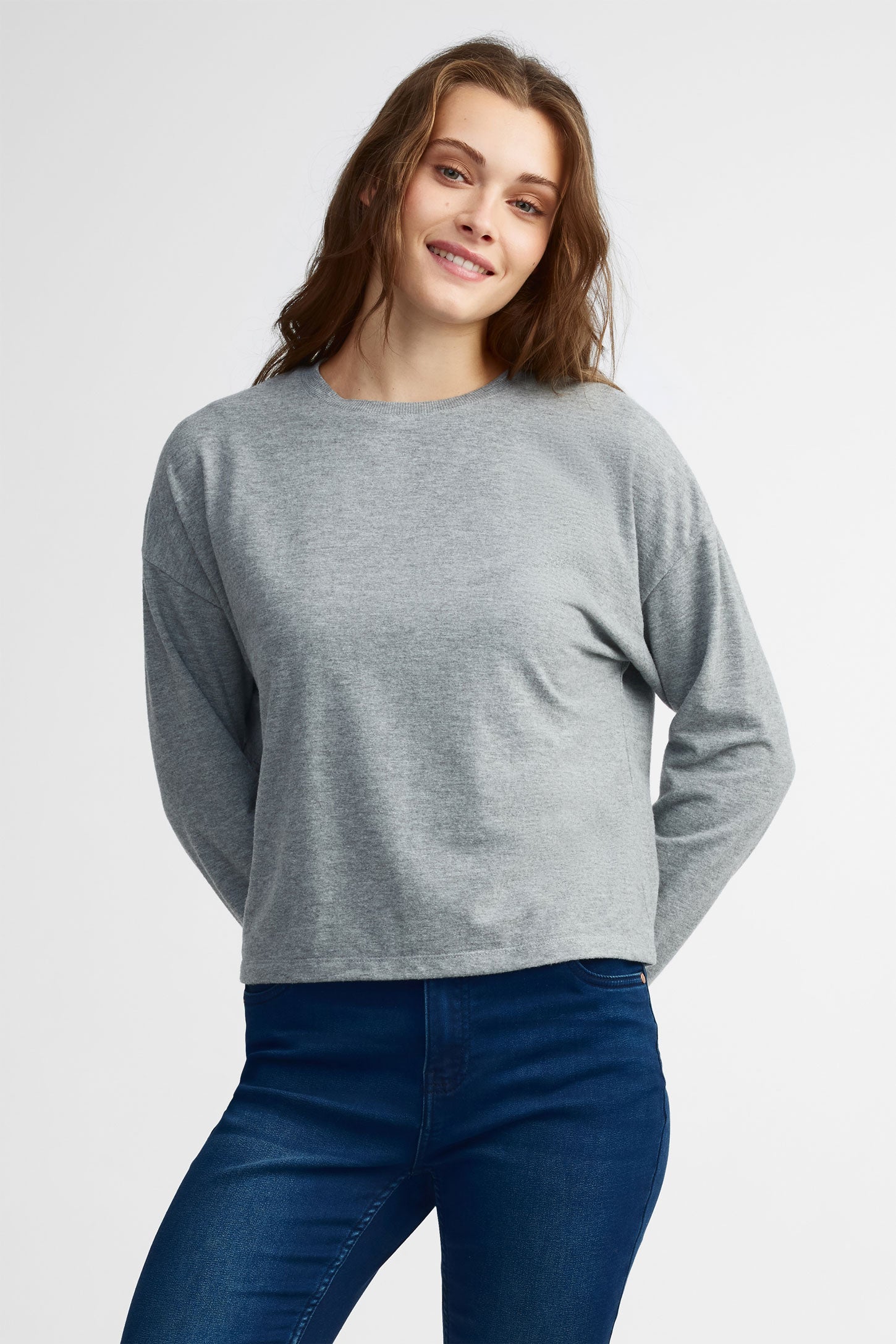 Chandail pyjama en coton - Femme && GRIS MIXTE