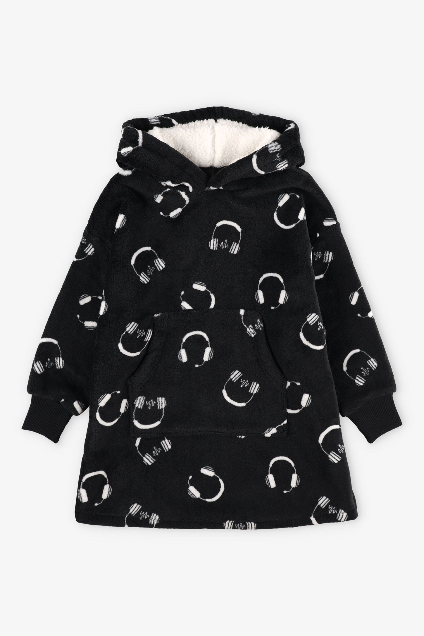 Robe de chambre à capuchon en peluche - Enfant garçon && NOIR/MULTI