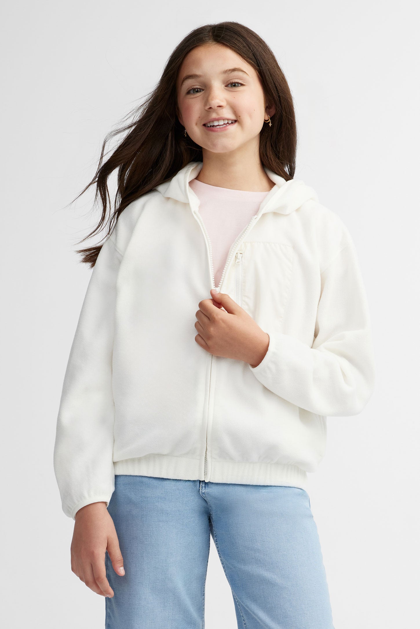 Veste à capuchon en micropolar - Ado fille && BLANC