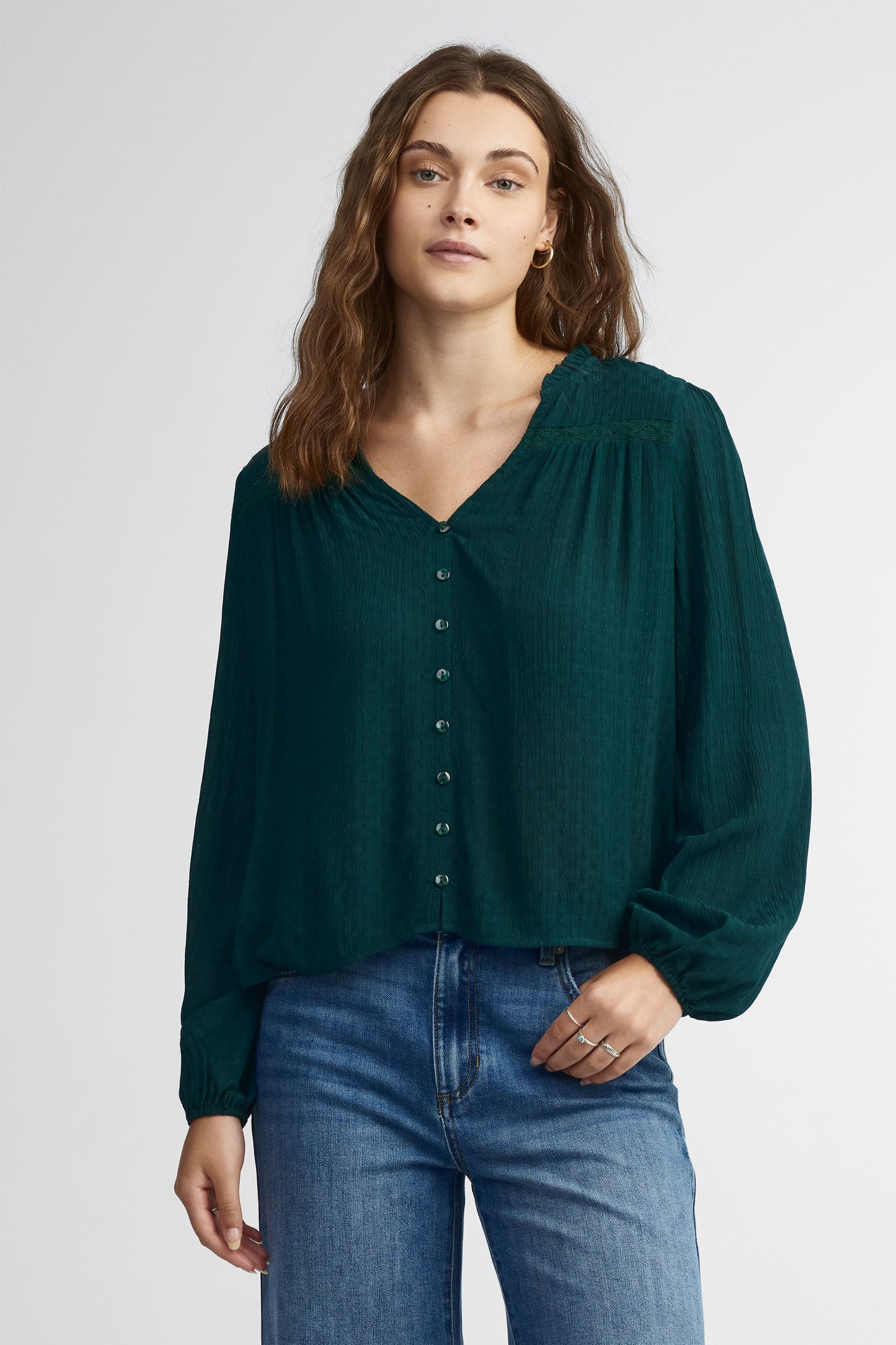 Chemisier manches longues - Femme && VERT