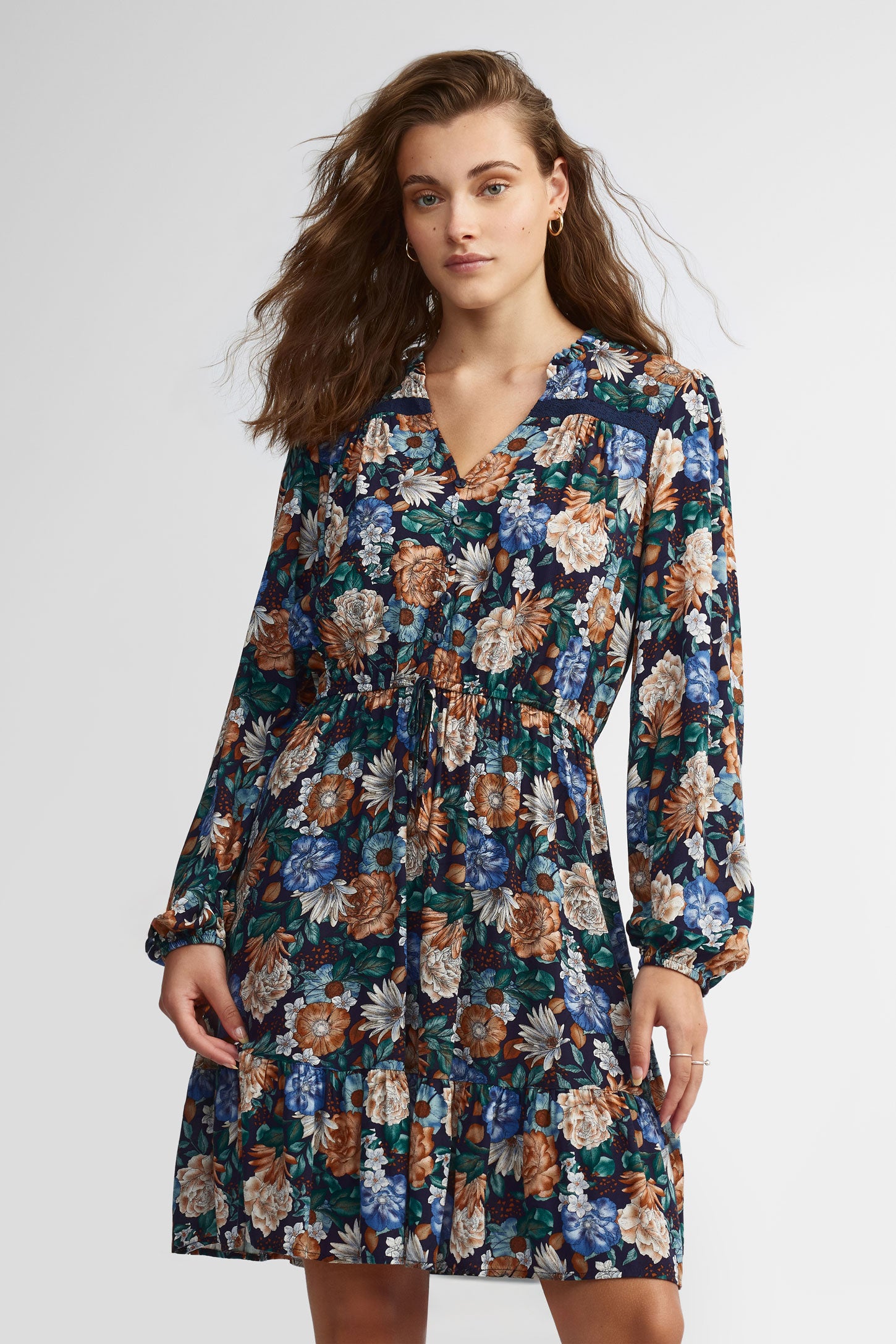 Robe imprimé floral - Femme && BLEU MARINE MUL