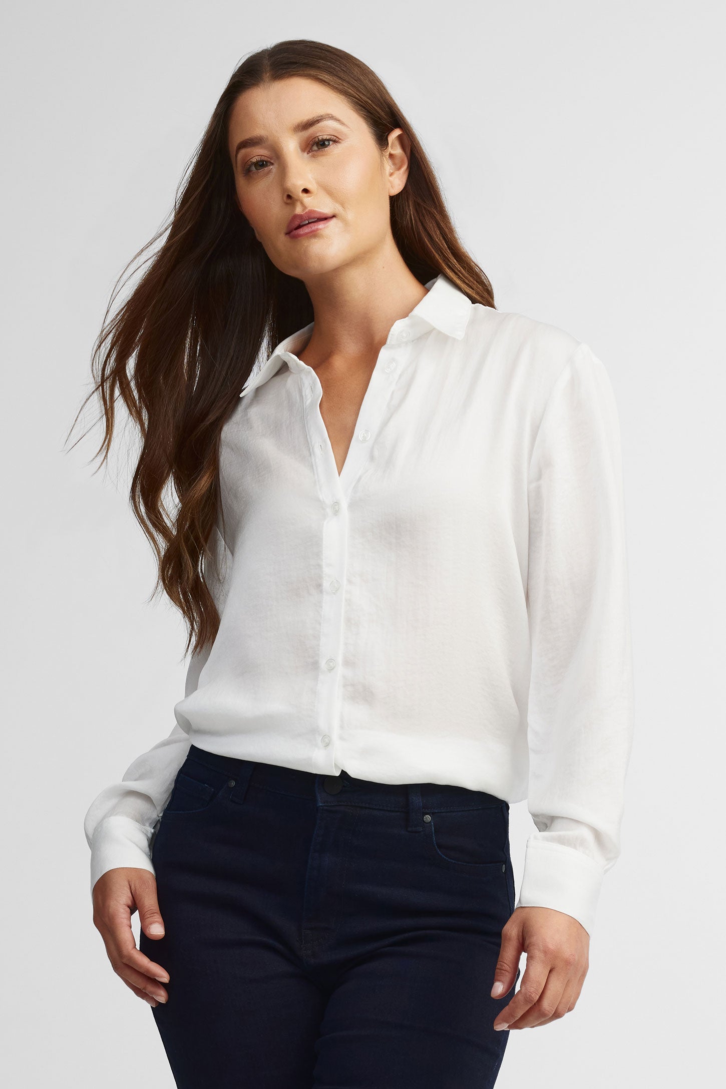 Chemise satin coupe ''Boyfriend'' - Femme && BLANC