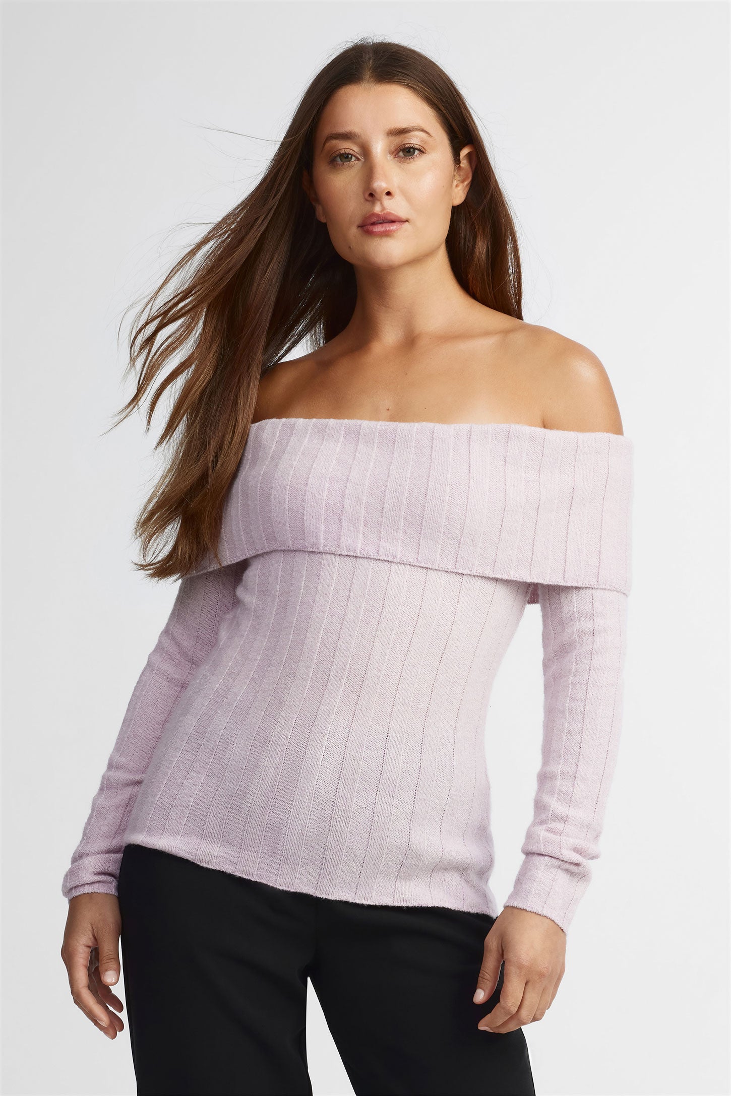 Chandail épaules dénudées tricot - Femme && MAUVE