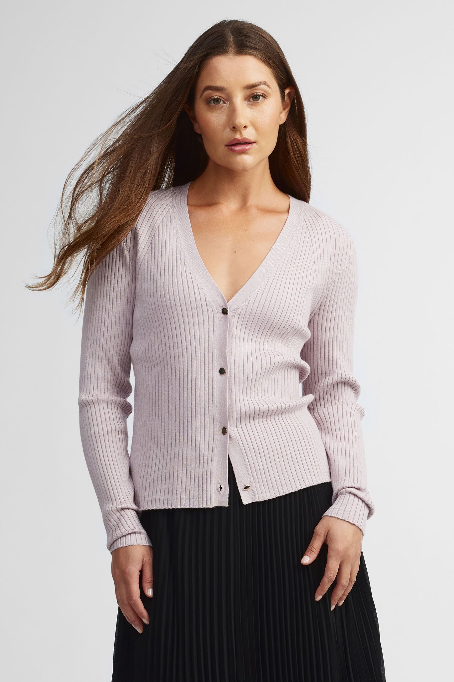 Cardigan col en V tricot - Femme && MAUVE