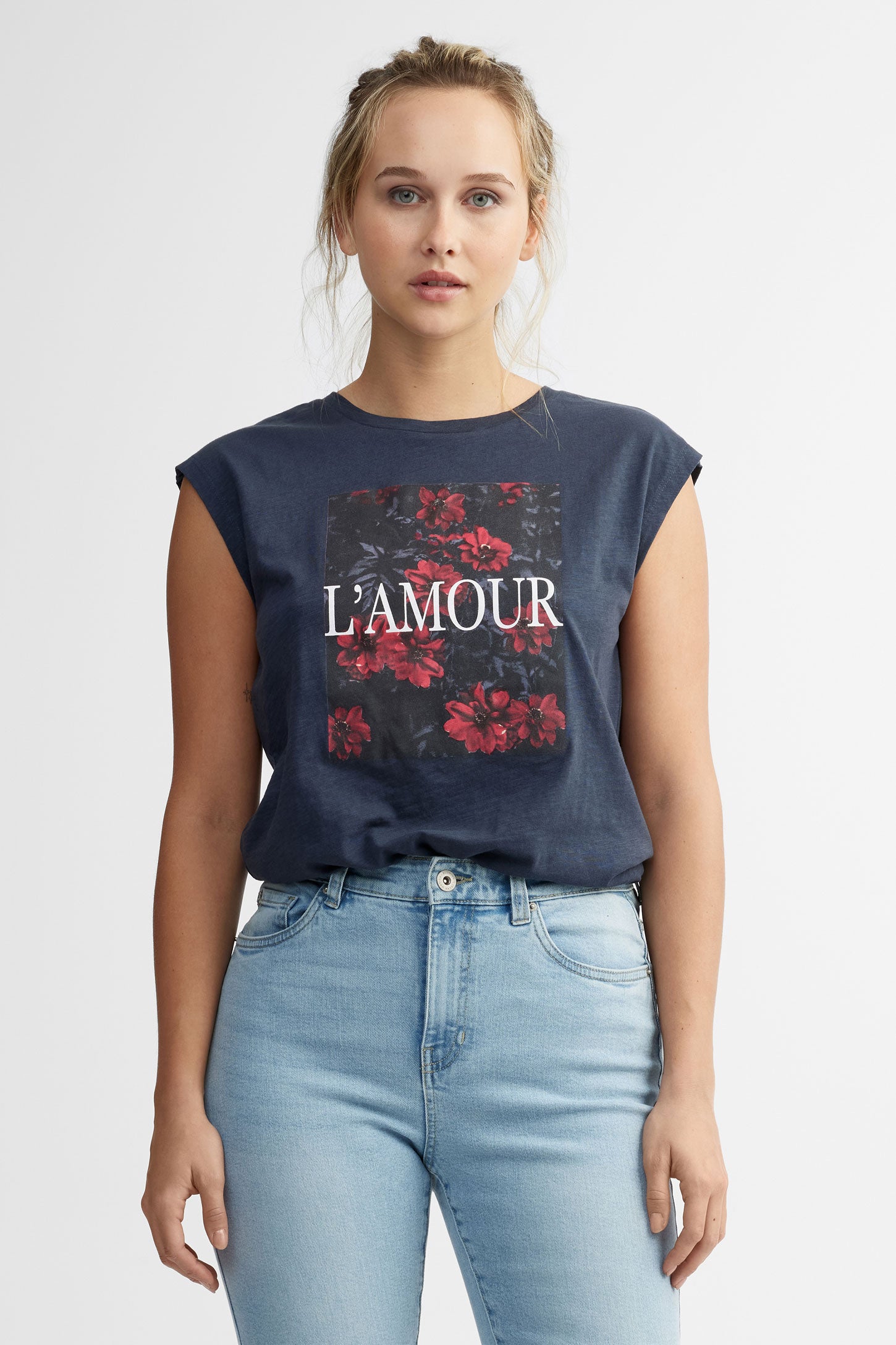 Camisole imprimée coton - Femme && CHARBON