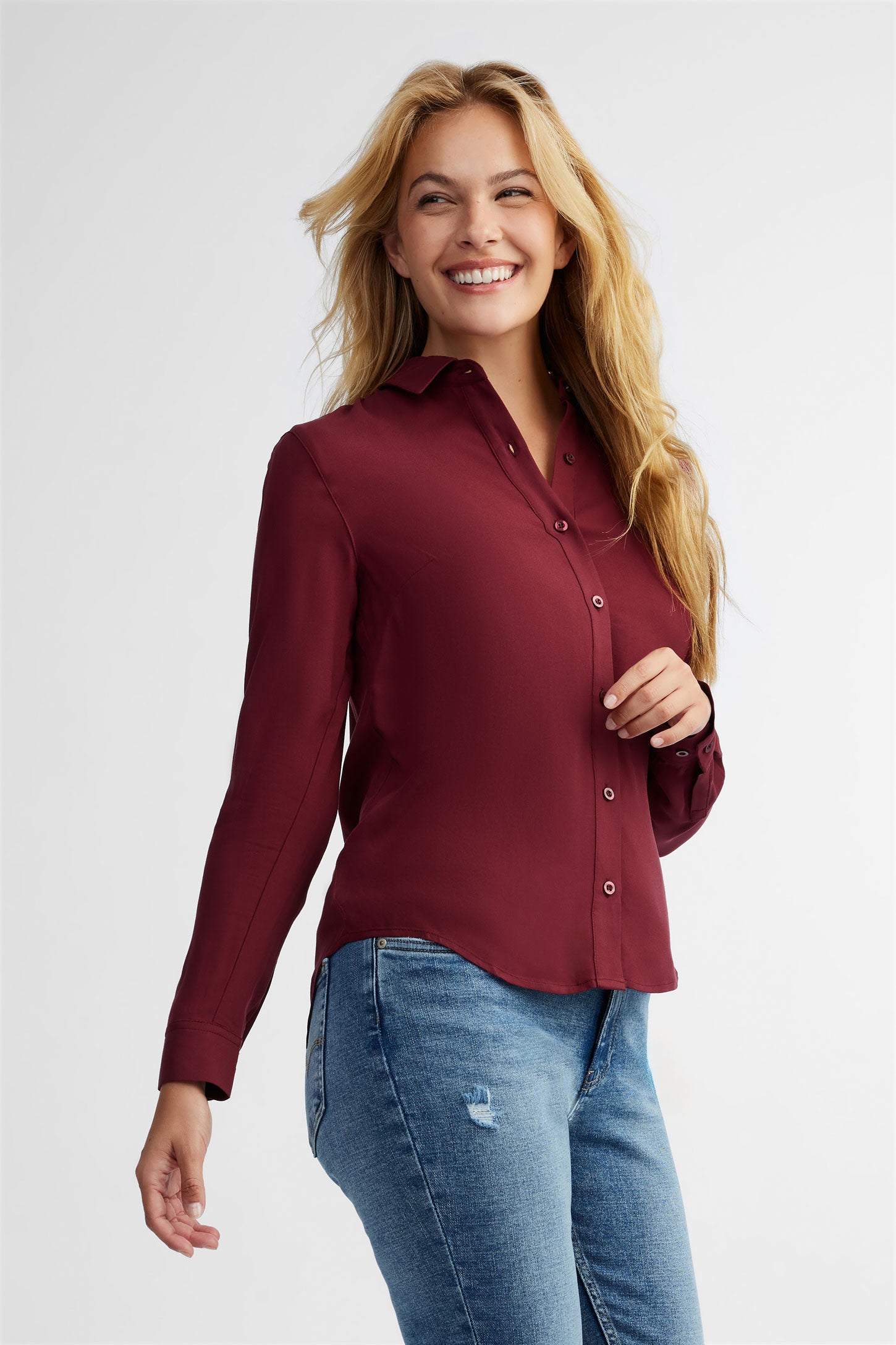 Chemisier coupe droite challis - Femme && BOURGOGNE