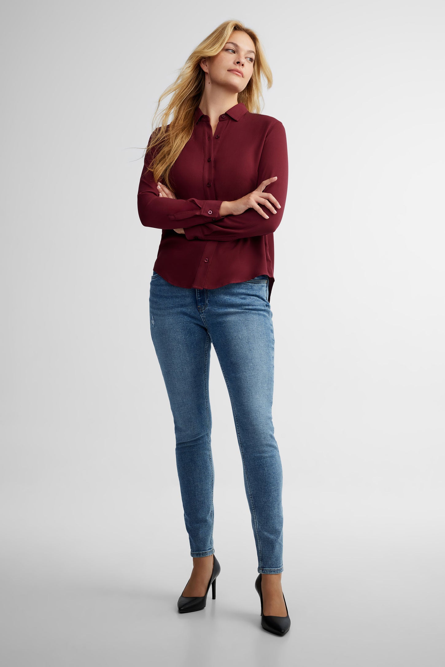 Chemisier coupe droite challis - Femme && BOURGOGNE