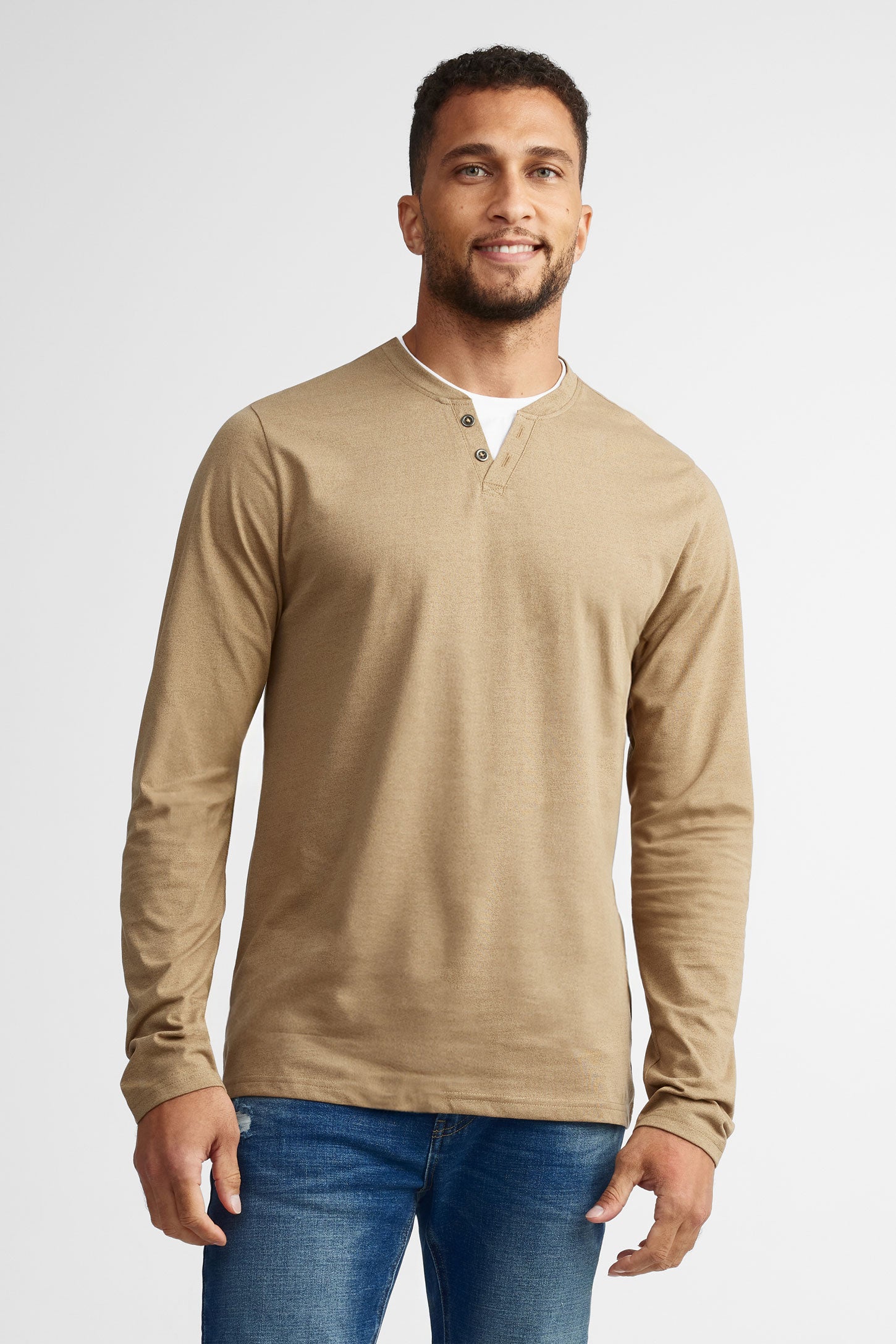 Chandail henley en coton - Homme && BEIGE/MULTI