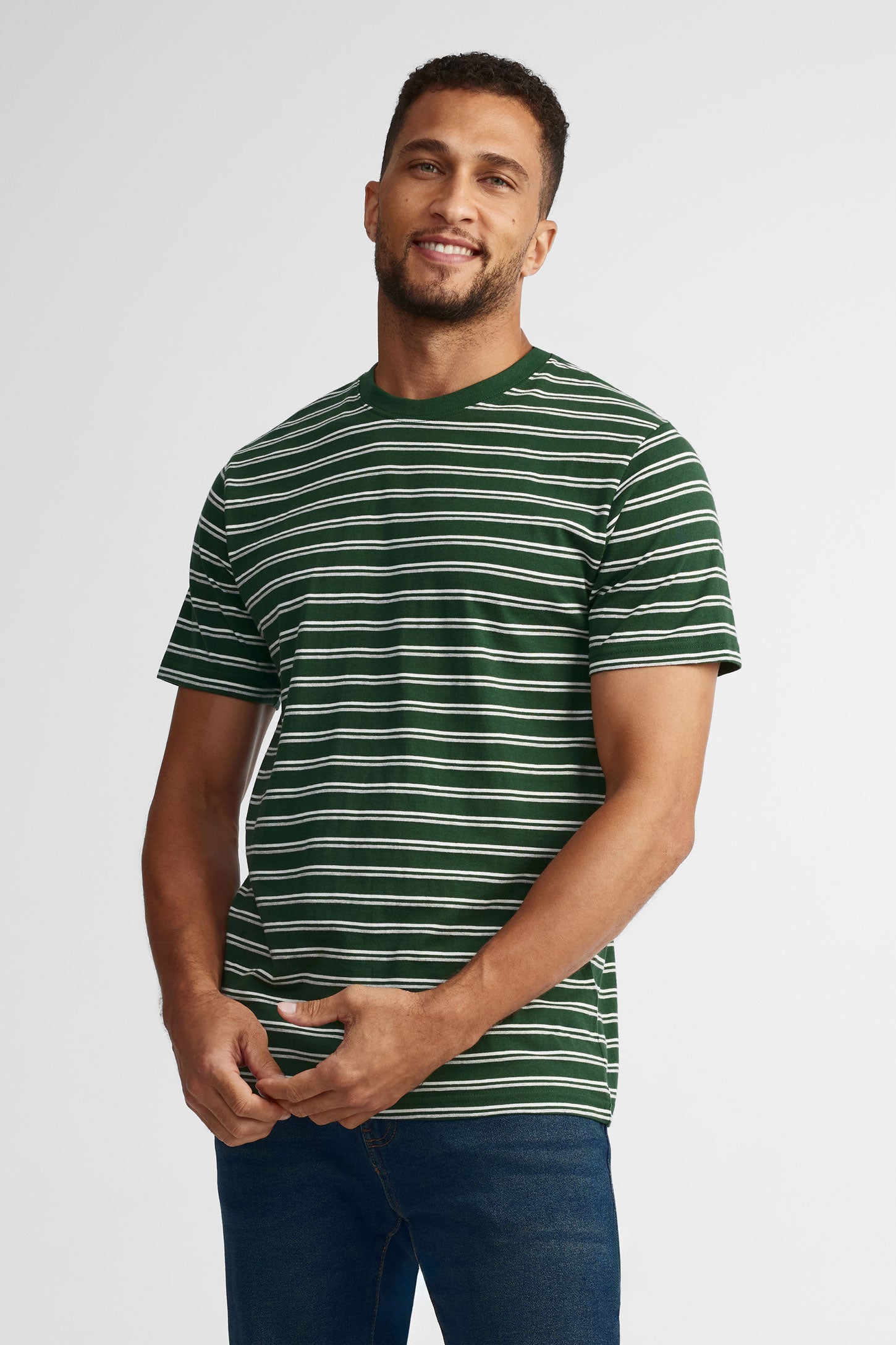 T-shirt col rond en coton, 2/30$ - Homme && VERT/MULTI