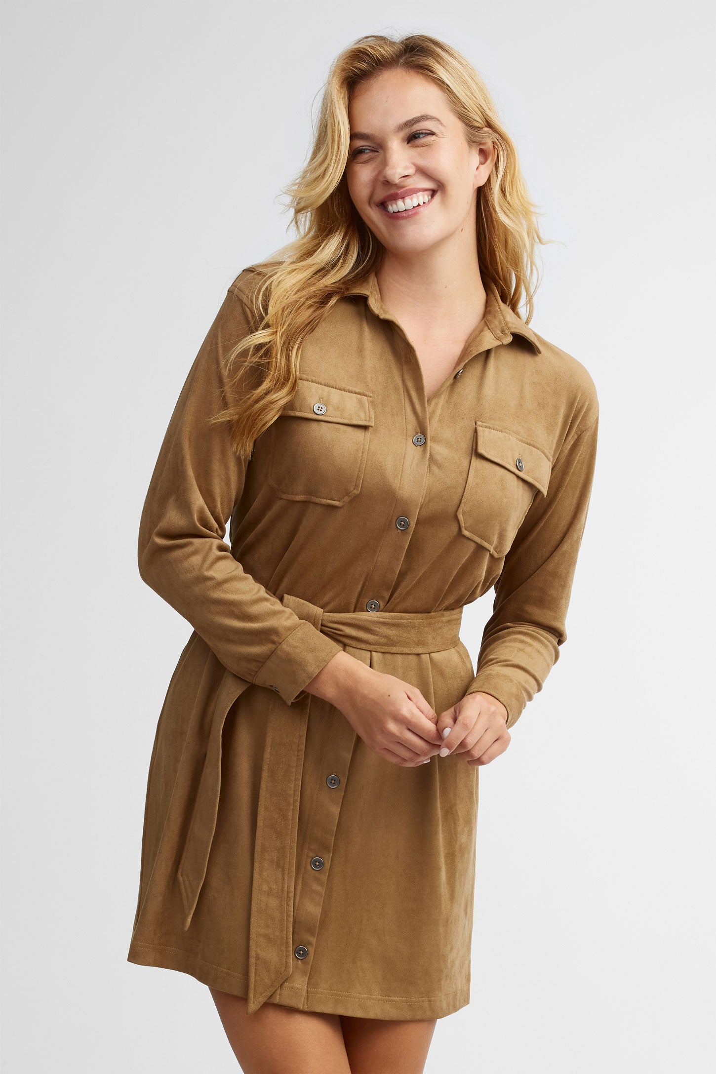 Robe-chemisier en faux suède - Femme && BRUN