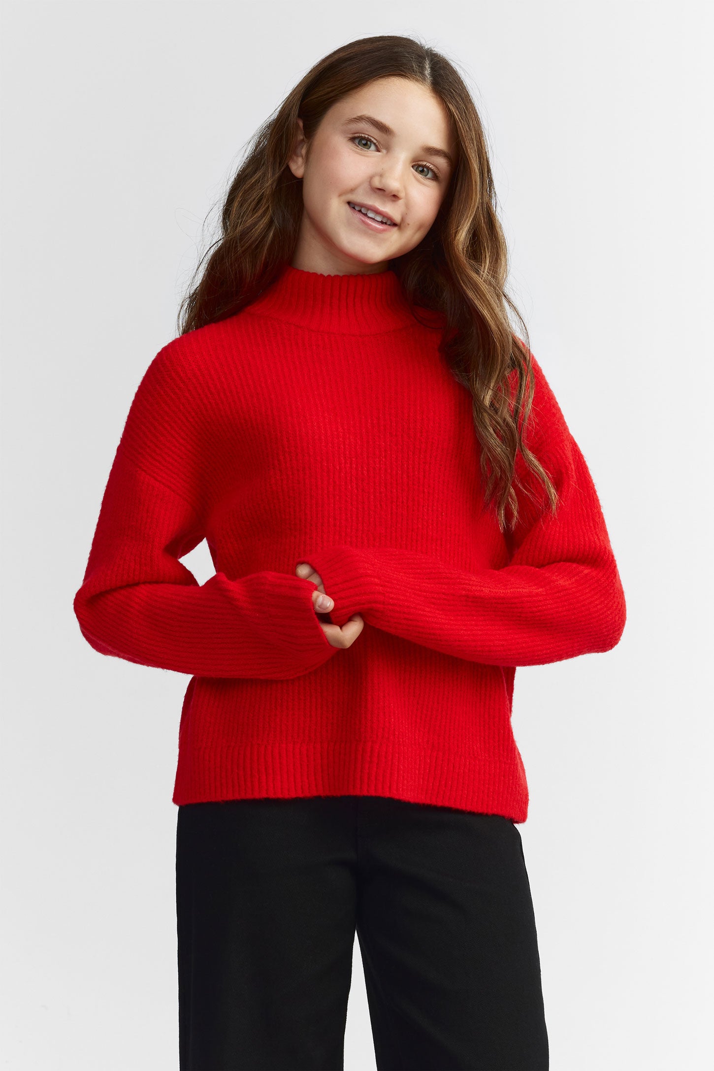 Chandail col montant en tricot - Ado fille && ROUGE